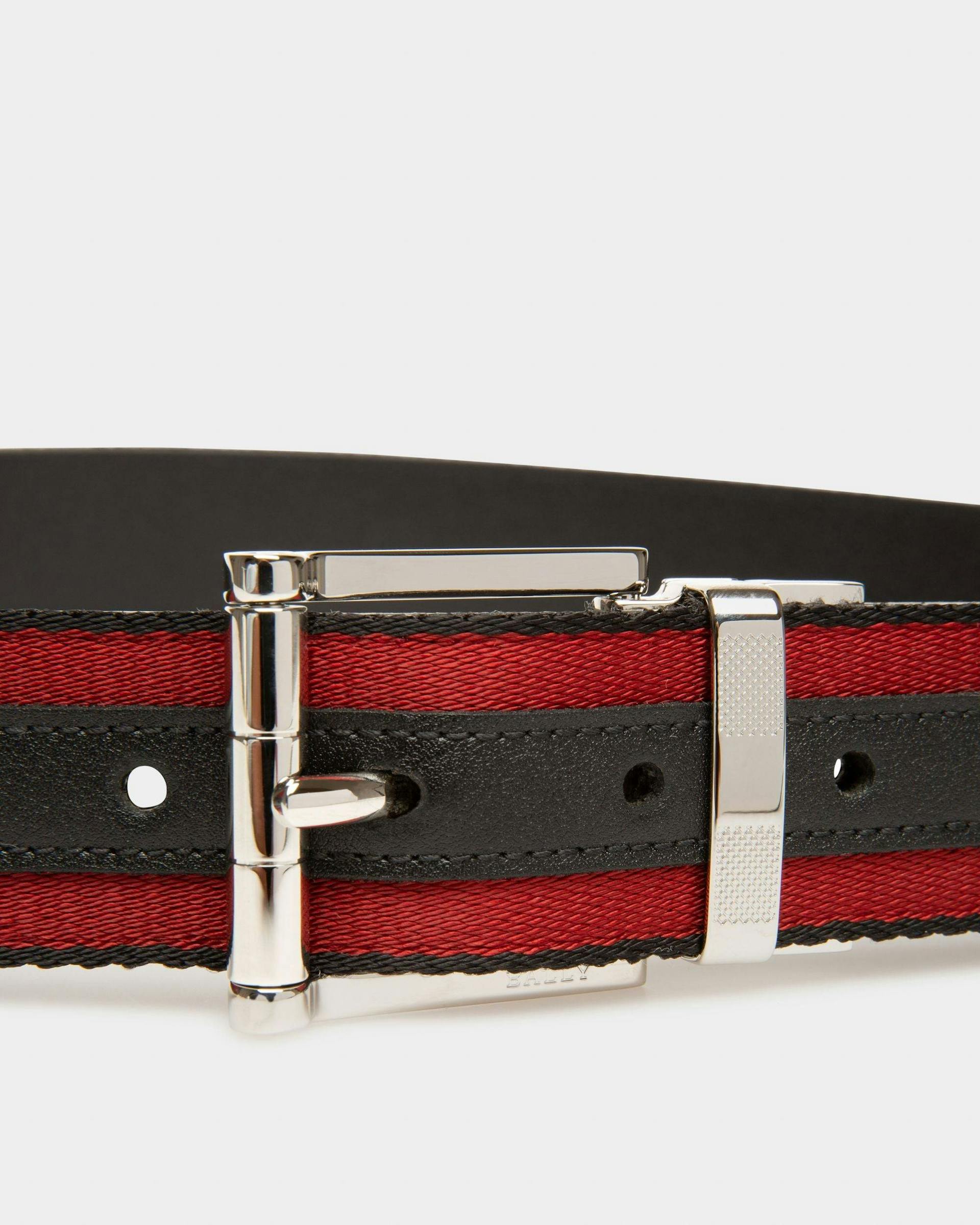 Casual 35mm Belt In Black And Red Fabric And Leather - Men's - Bally - 03