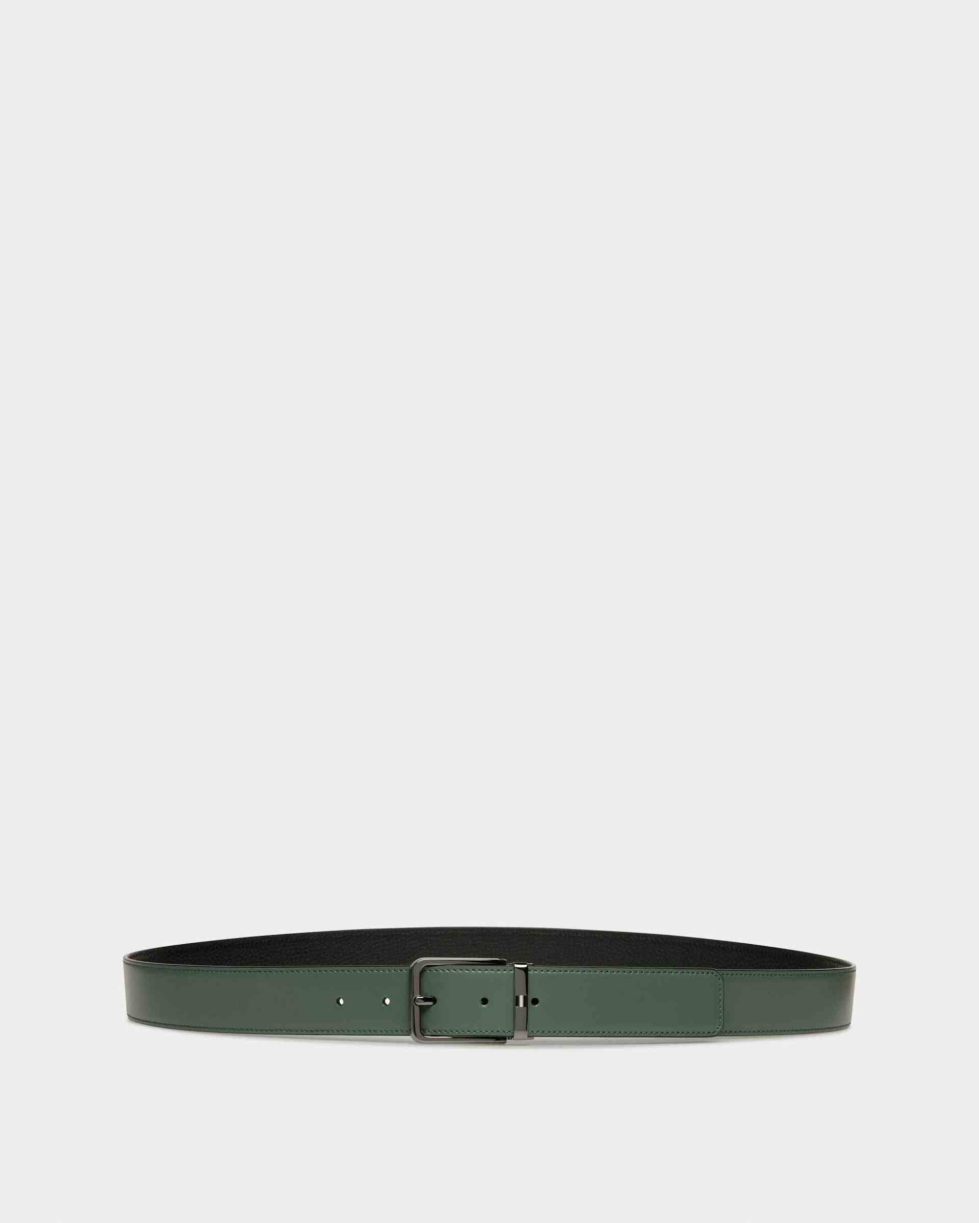 Arkin Leather 35mm Belt In Black & Green - Men's - Bally