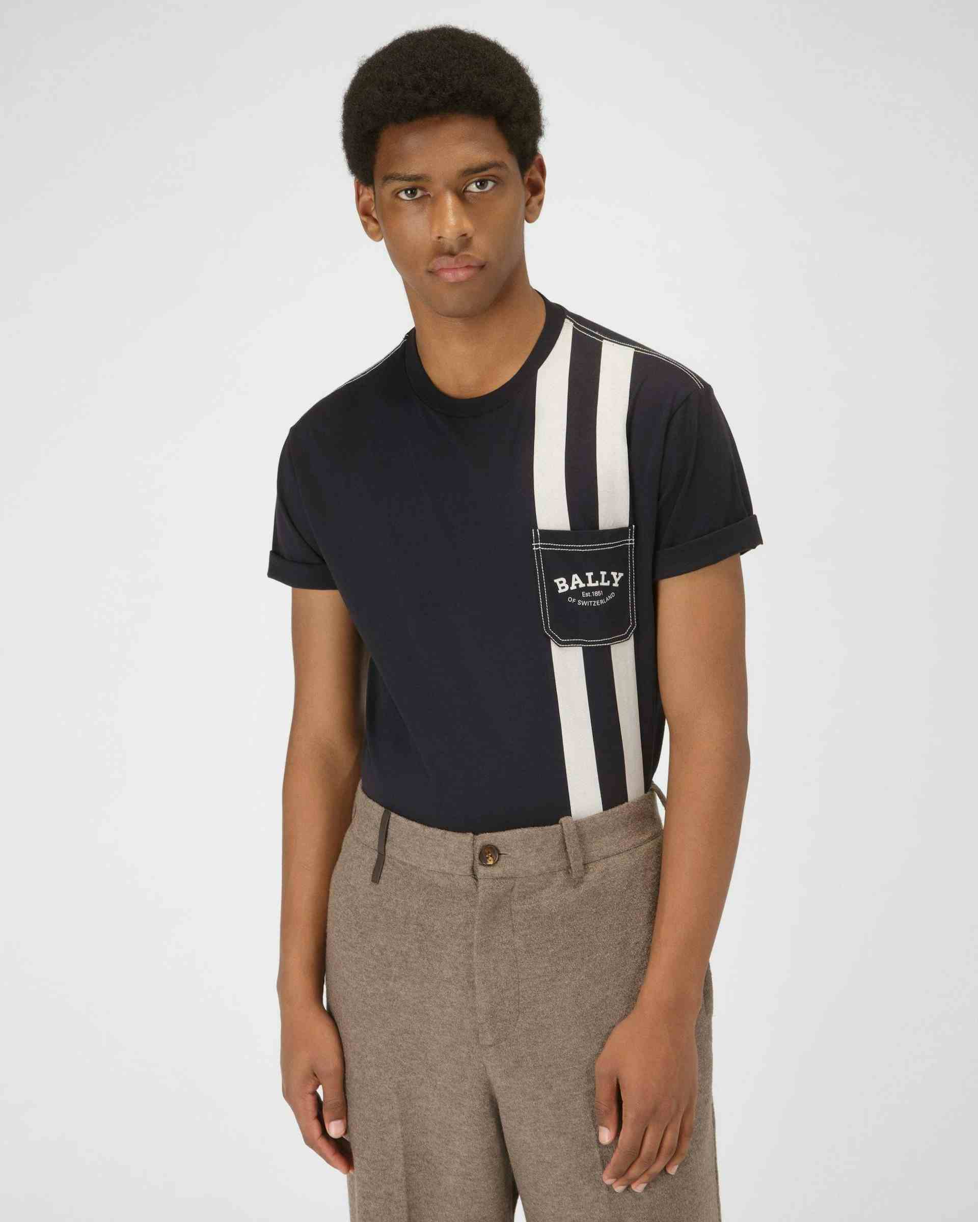 T-Shirt Con Bally Stripe In Cotone Colore Blu Navy - Uomo - Bally