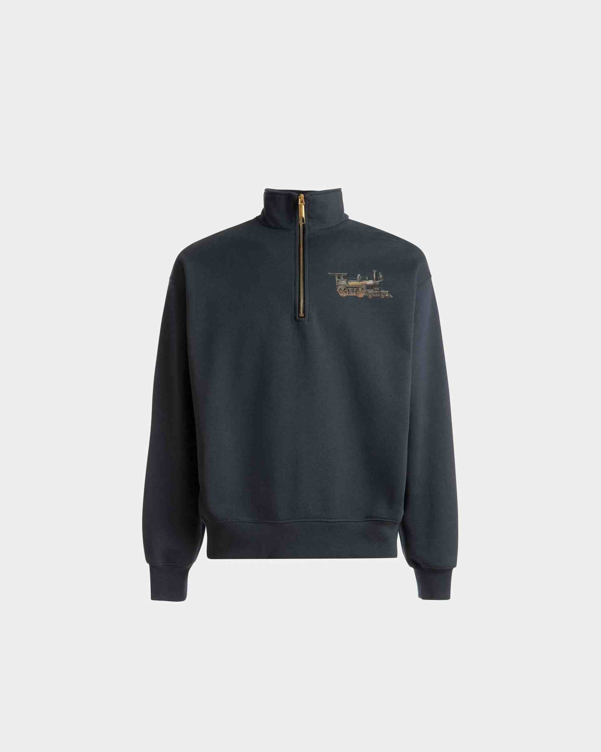 Sweatshirt mit Reißverschlusskragen und Train-Print Aus steingrauer Baumwolle - Herren - Bally