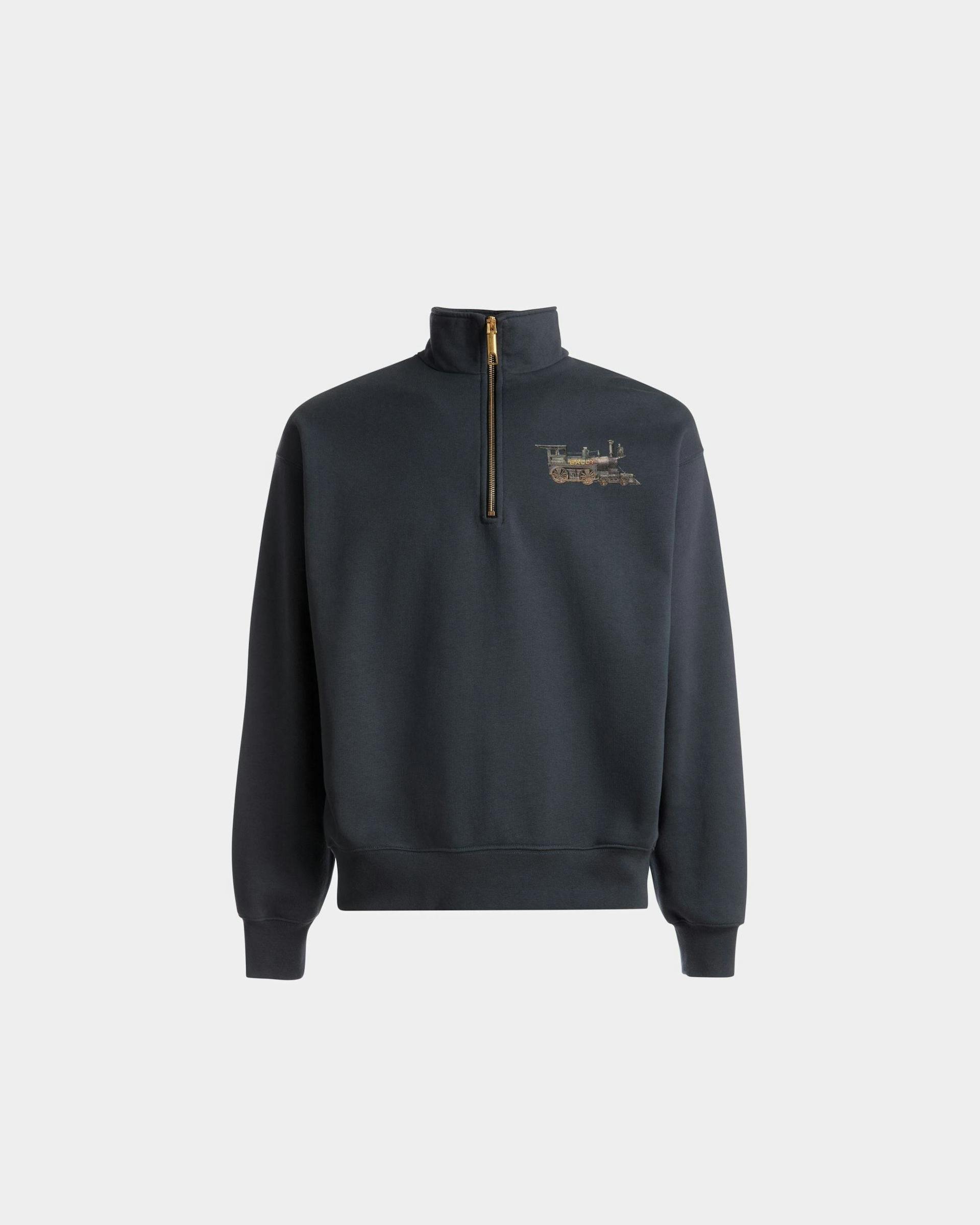 Sweatshirt mit Reißverschlusskragen und Train-Print Aus steingrauer Baumwolle - Herren - Bally - 01