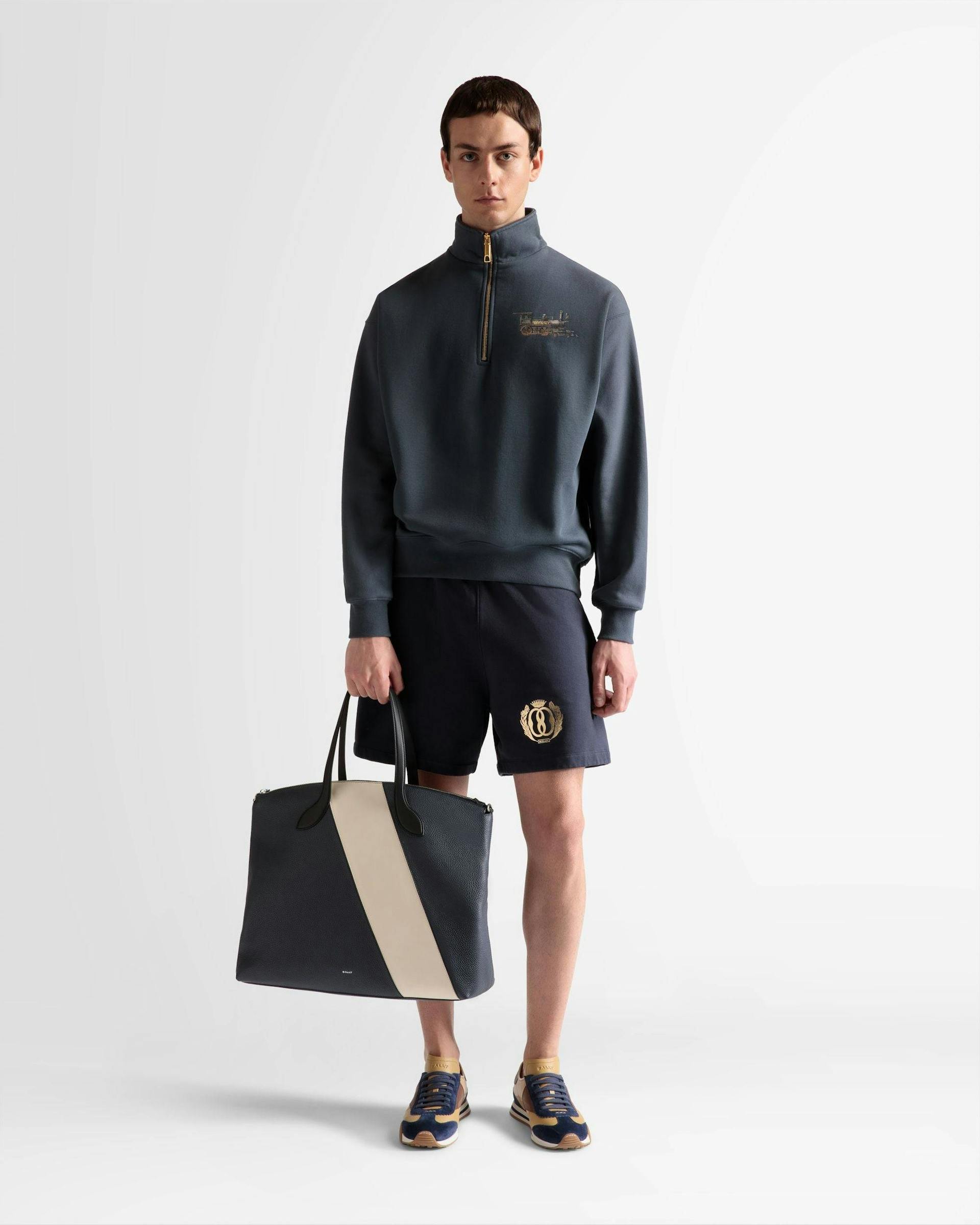 Sweatshirt mit Reißverschlusskragen und Train-Print Aus steingrauer Baumwolle - Herren - Bally - 02