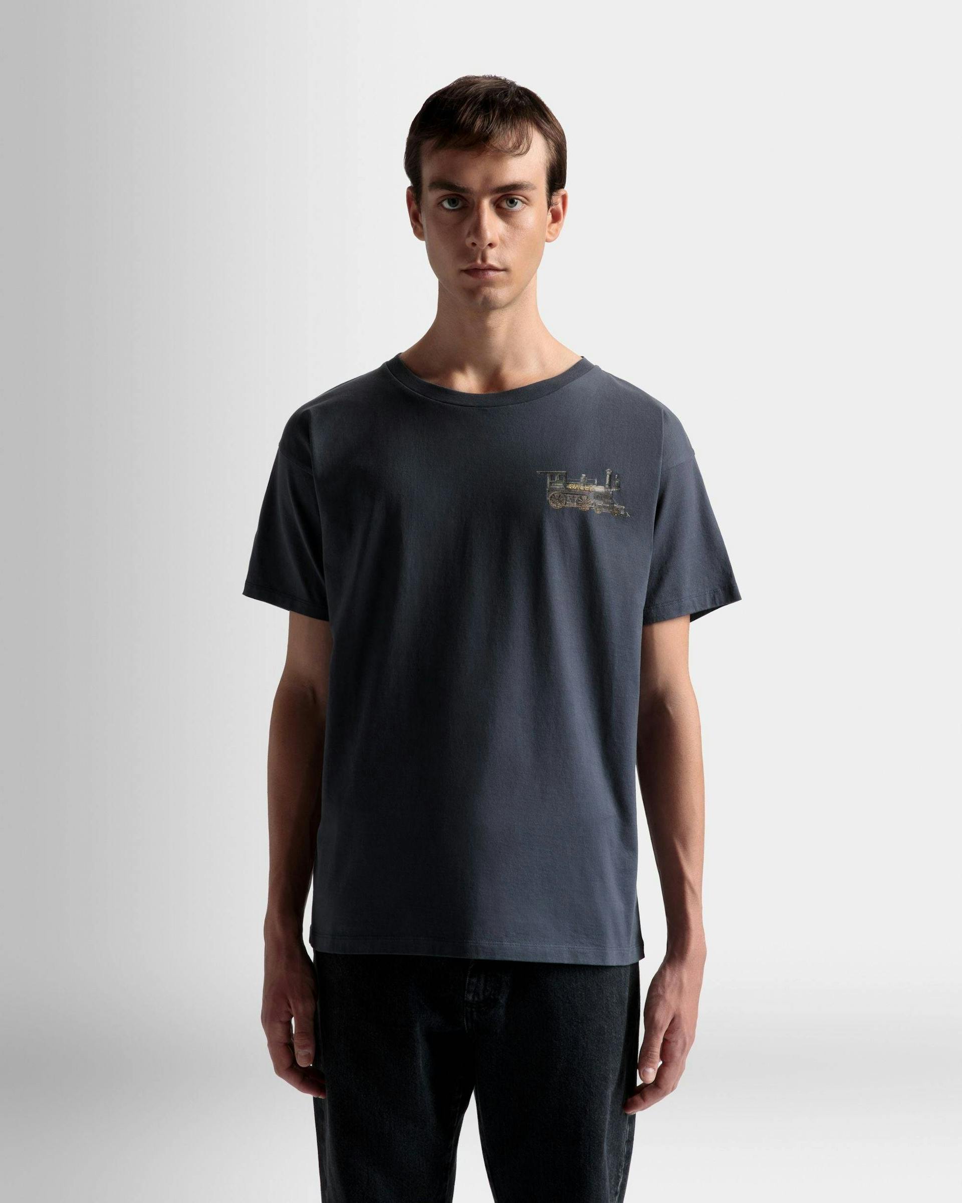 T-Shirt mit Train-Motiv Aus steingrauer Baumwolle - Herren - Bally - 03