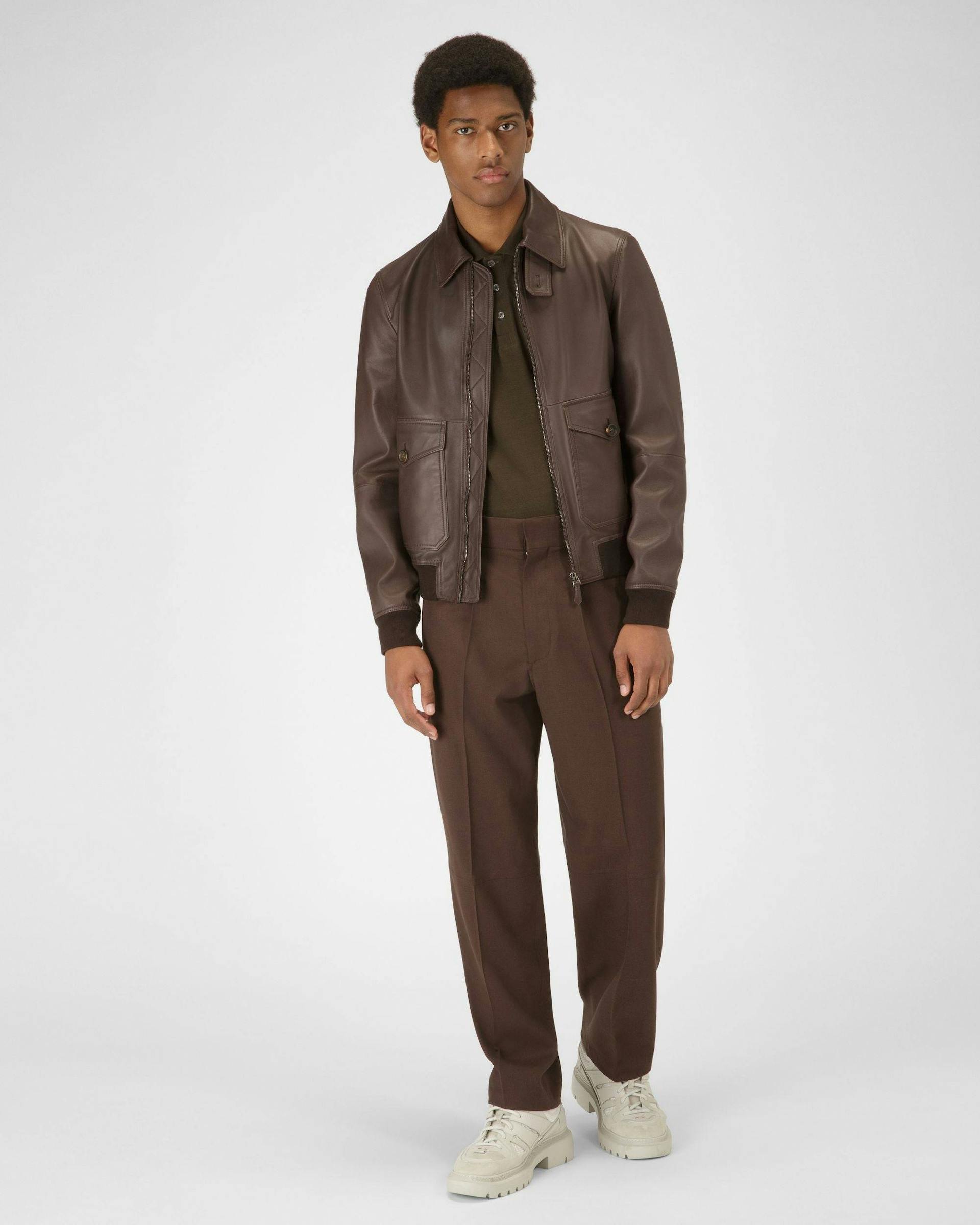 Shirt Collar Jacket Leather Outerwear In Brown - Men's - Bally - 02