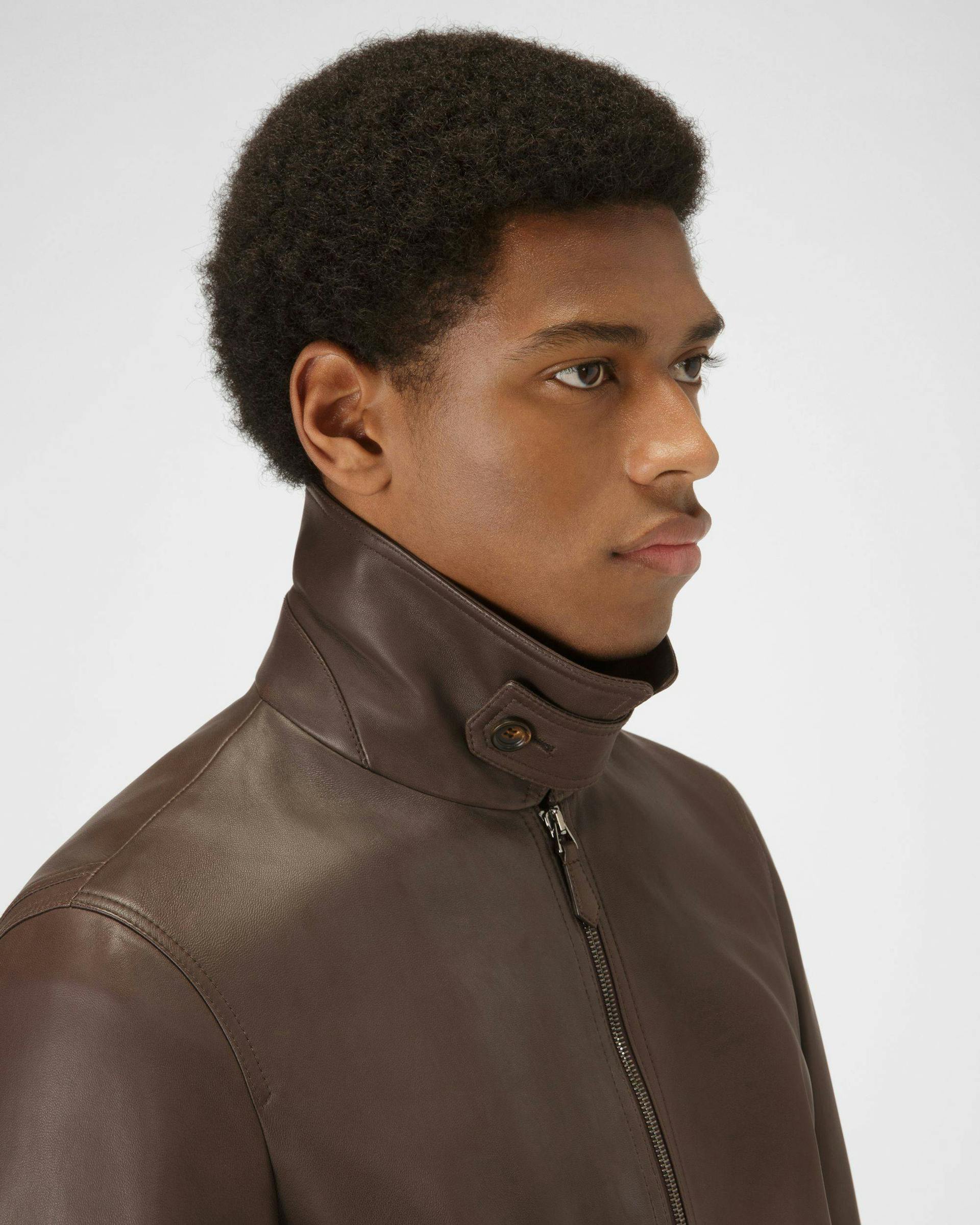 Shirt Collar Jacket Leather Outerwear In Brown - Men's - Bally - 04