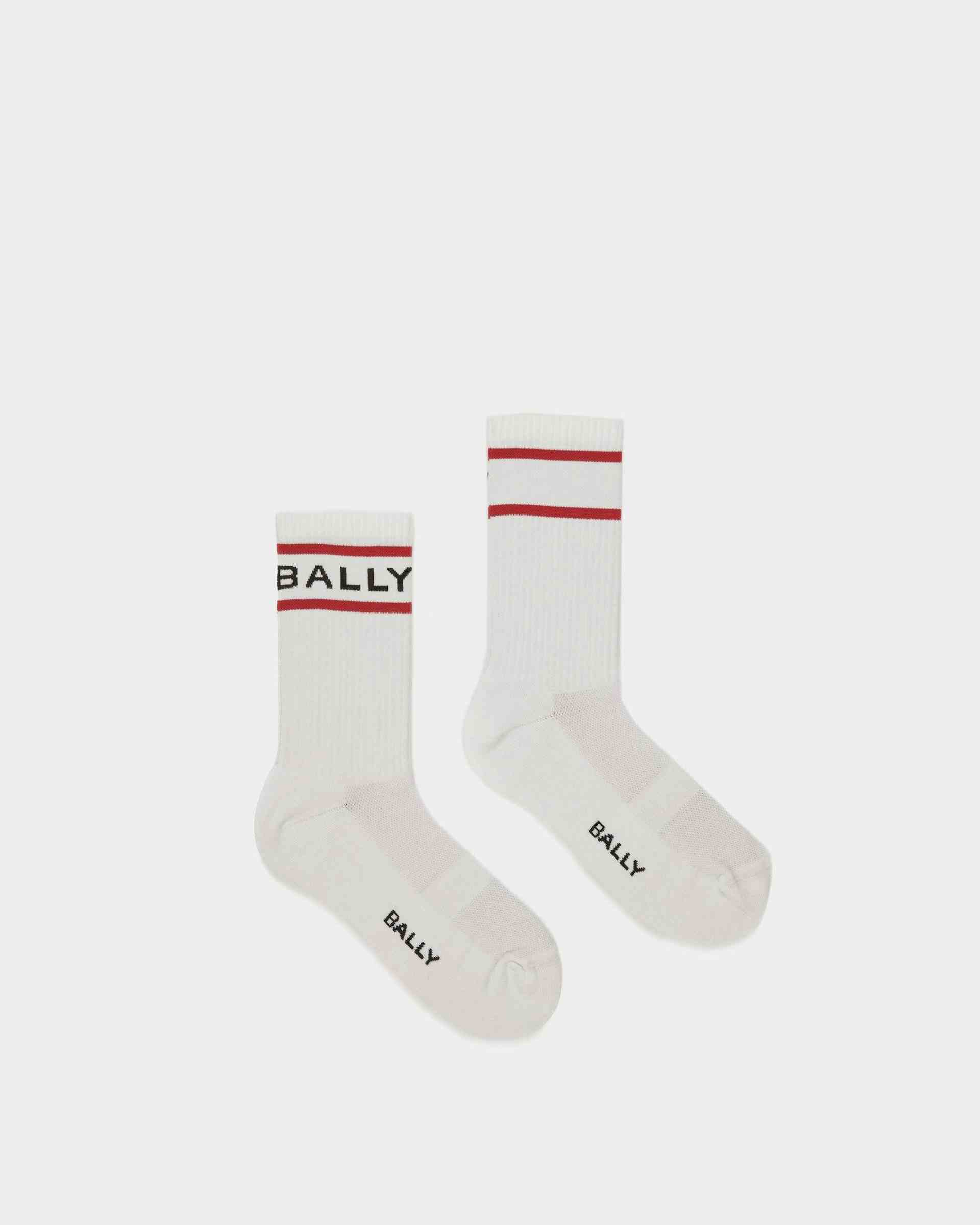 Bally Stripe Socken In Weiß und Tiefrubinrot - Herren - Bally