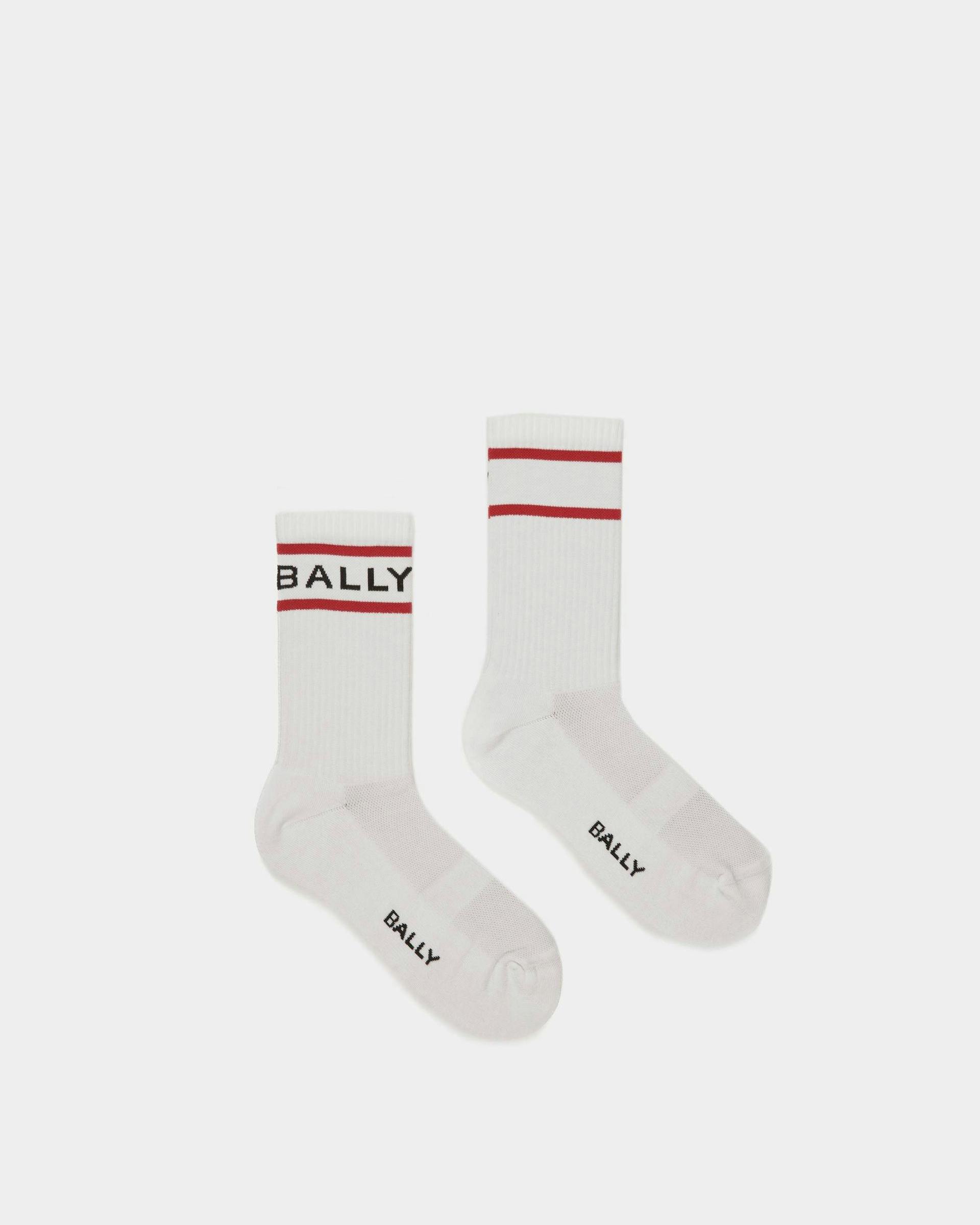 Bally Stripe Socken In Weiß und Tiefrubinrot - Herren - Bally - 01