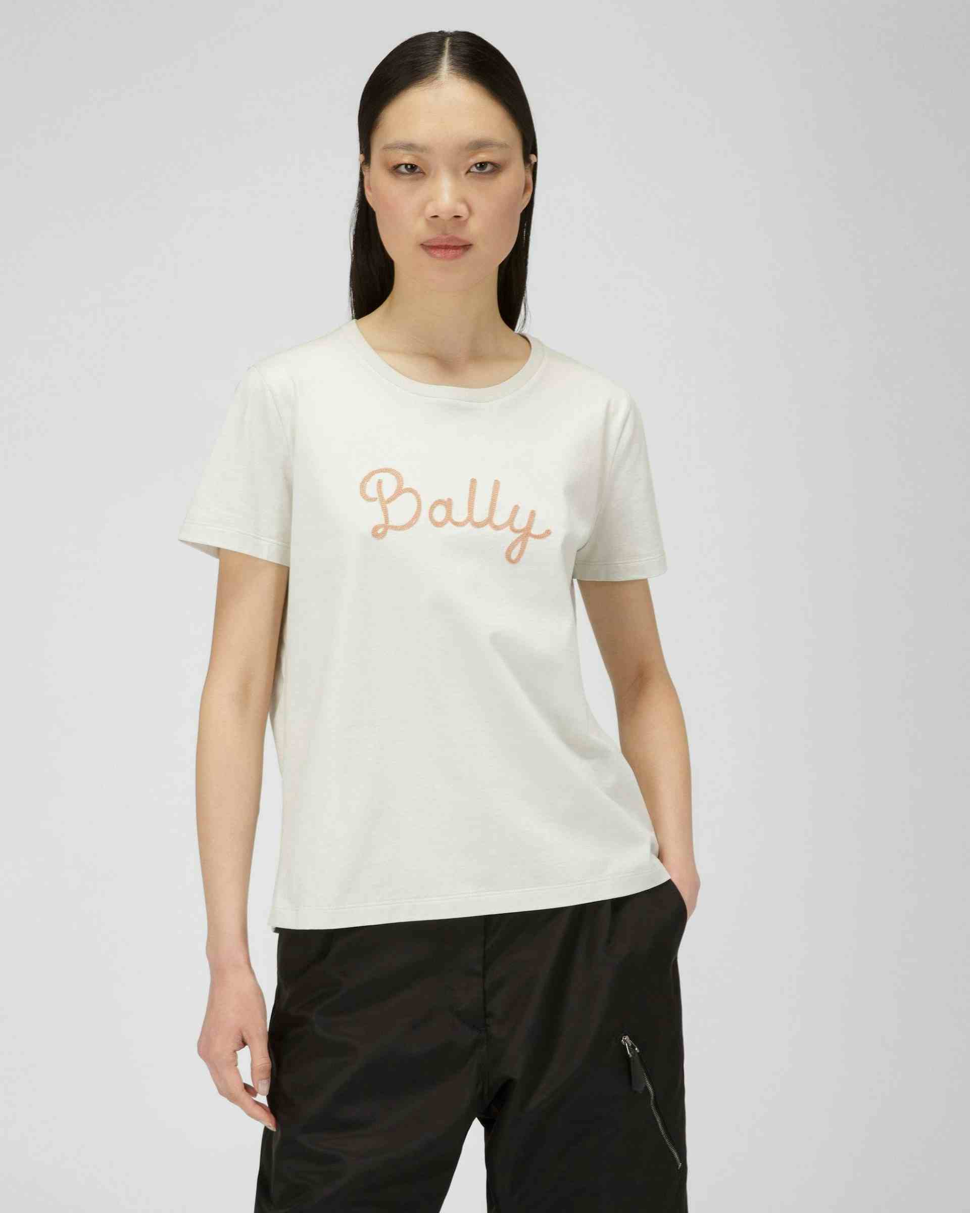 T-Shirt Con Ricamo In Cotone Colore Bone - Donna - Bally