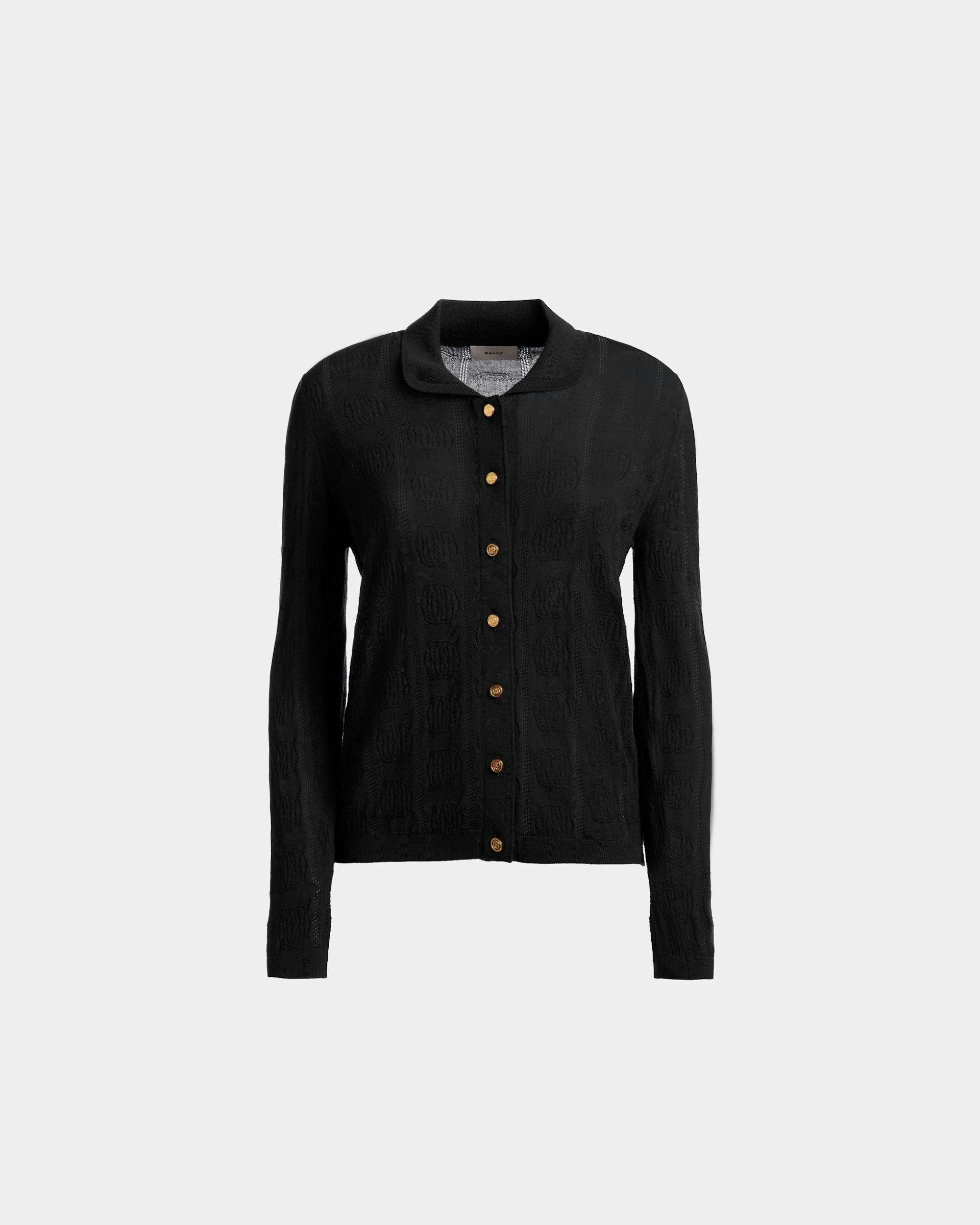 Langarm-Poloshirt mit Strickdetail Aus schwarzer Wolle - Damen - Bally - 01