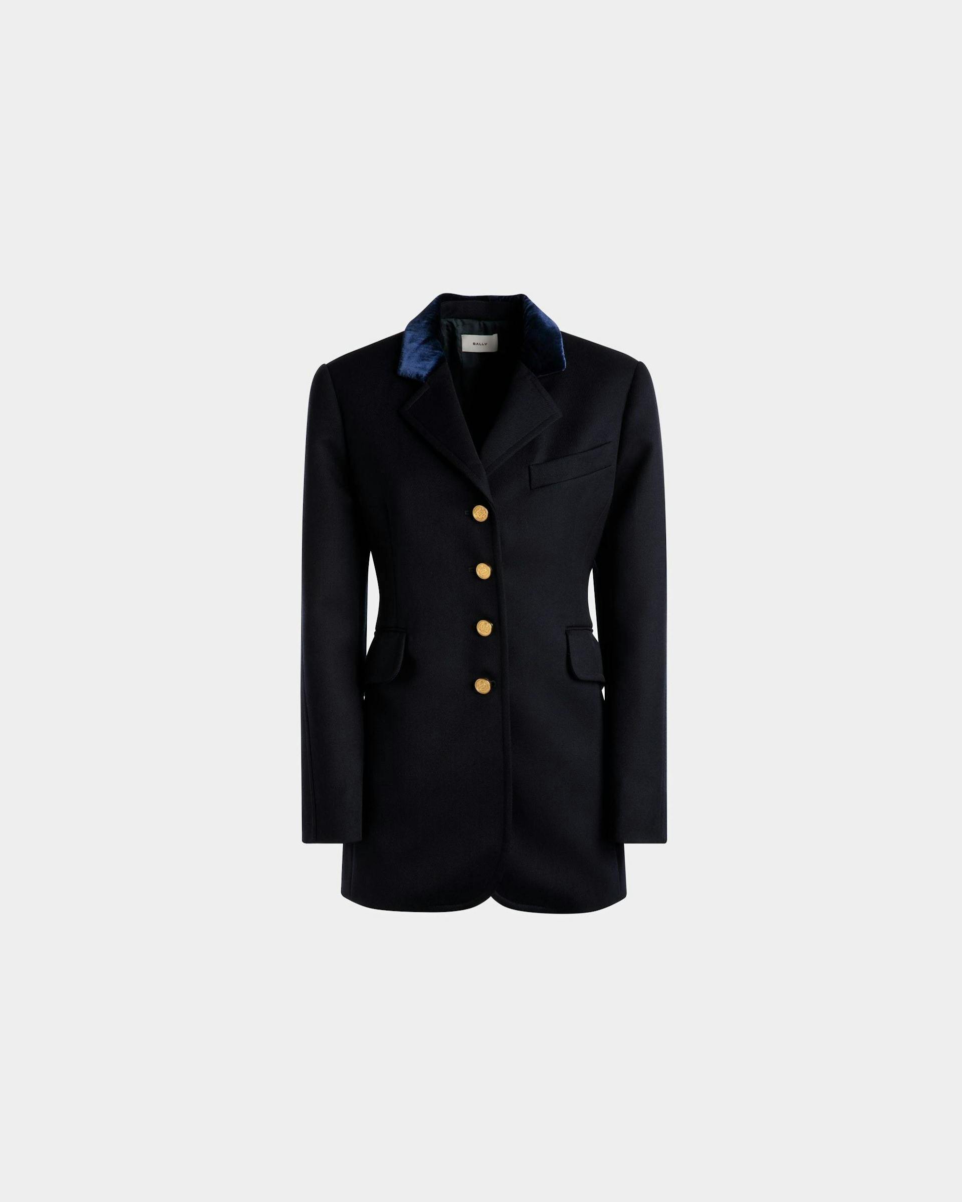 Velvet Collar Jacket In Marine Wool - Women's - Bally - 01