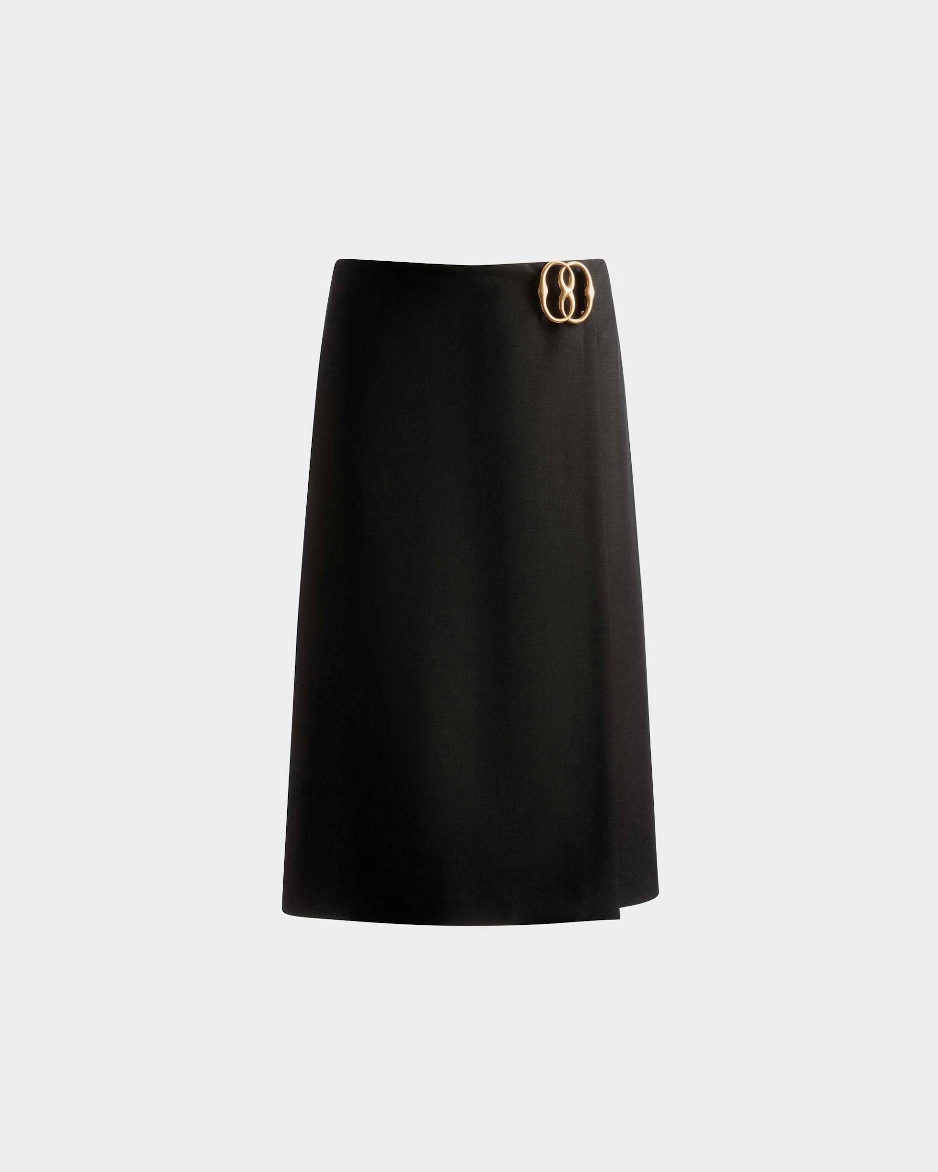 Women's Knee Length Wrap Skirt In Black Mohair Wool Mix | Bally