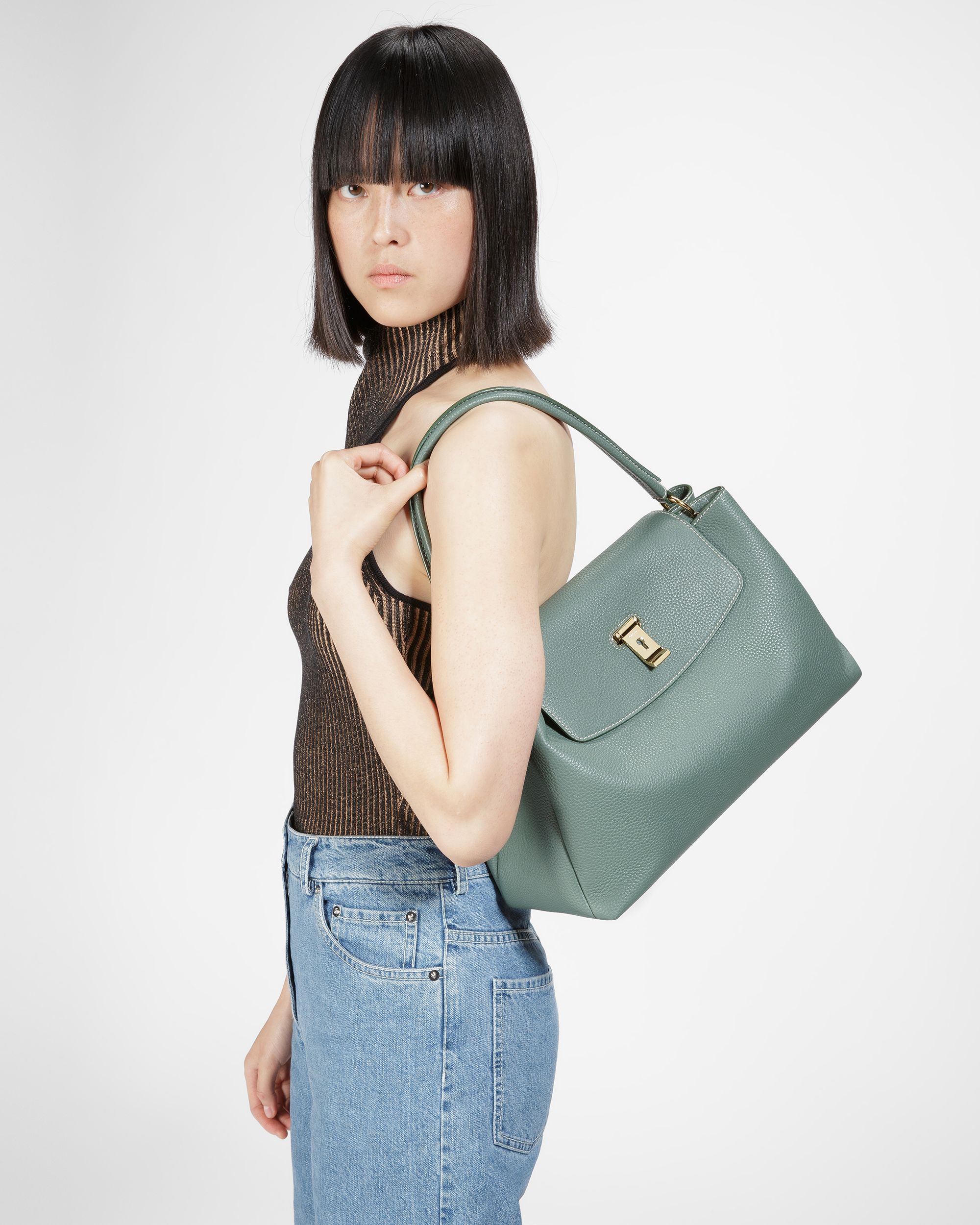 Layka Sac À Poignée Supérieure En Cuir Vert Sauge - Femme - Bally - 02
