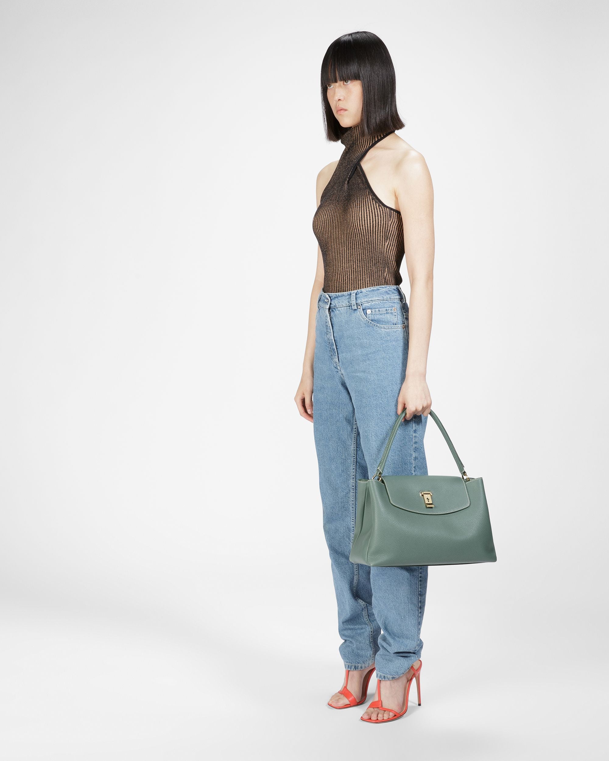 Layka Sac À Poignée Supérieure En Cuir Vert Sauge - Femme - Bally - 06