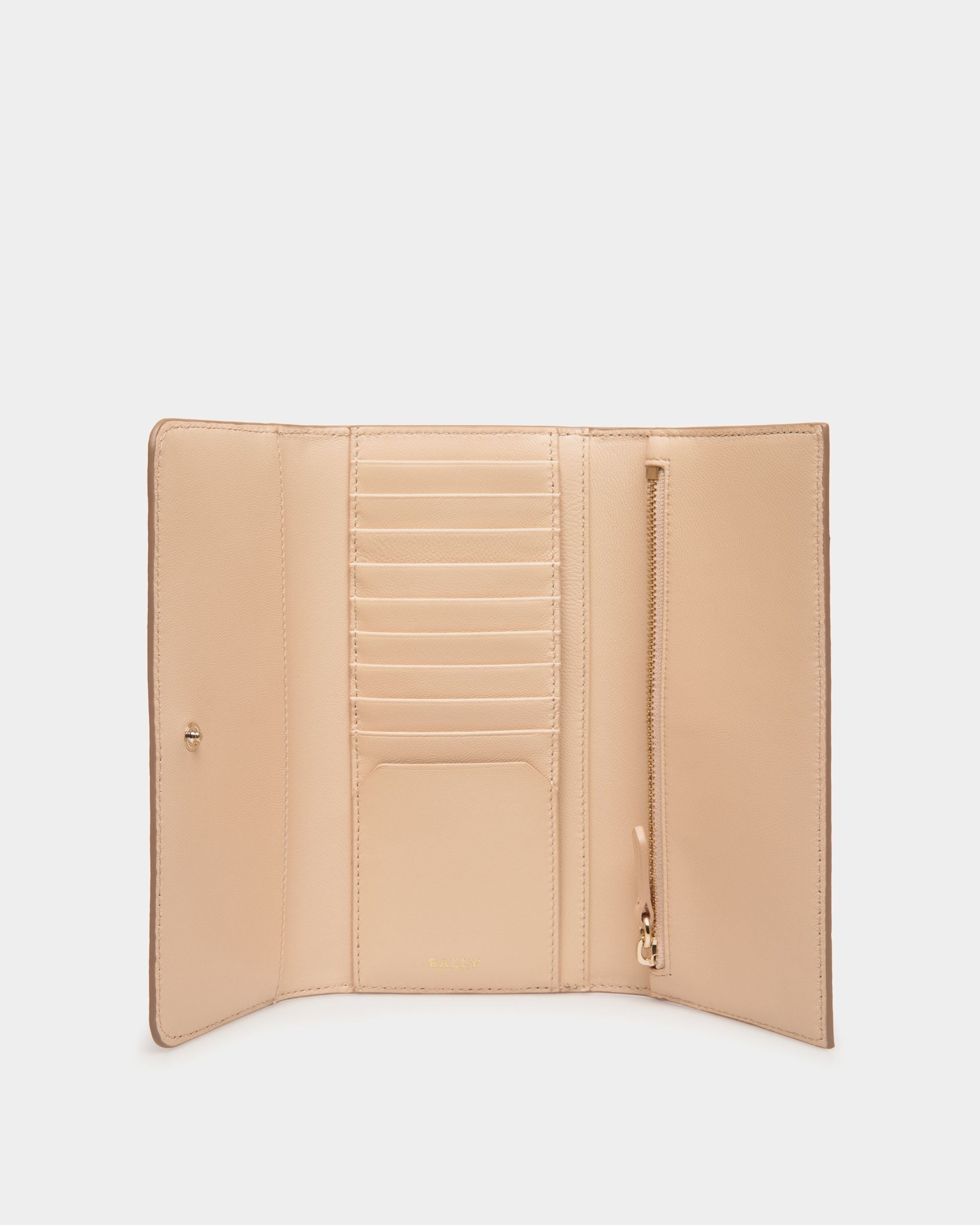 Portefeuille Continental Ribbon En Cuir Grainé Beige - Femme - Bally - 03