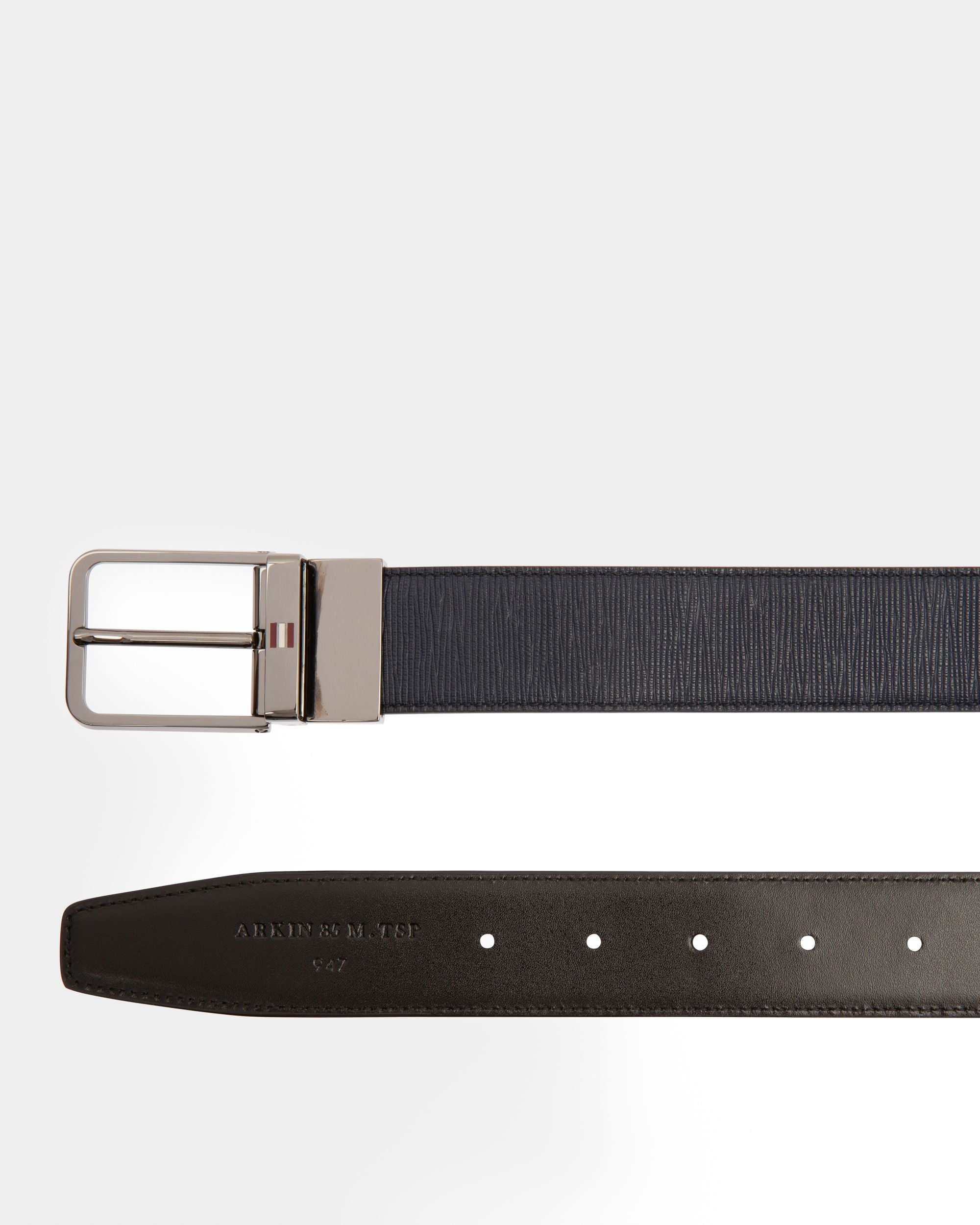 Arkin Ceinture 35 Mm En Cuir Bleu Marine Et Noir - Homme - Bally - 02