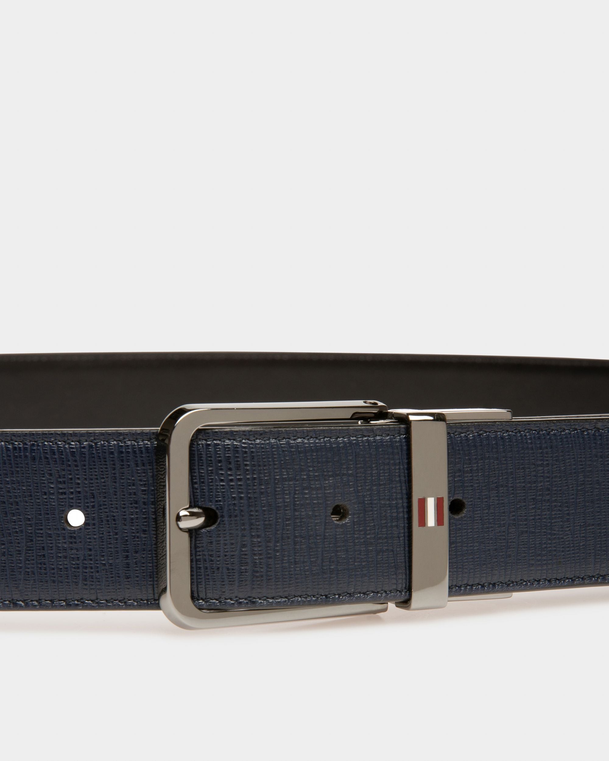Arkin Ceinture 35 Mm En Cuir Bleu Marine Et Noir - Homme - Bally - 03