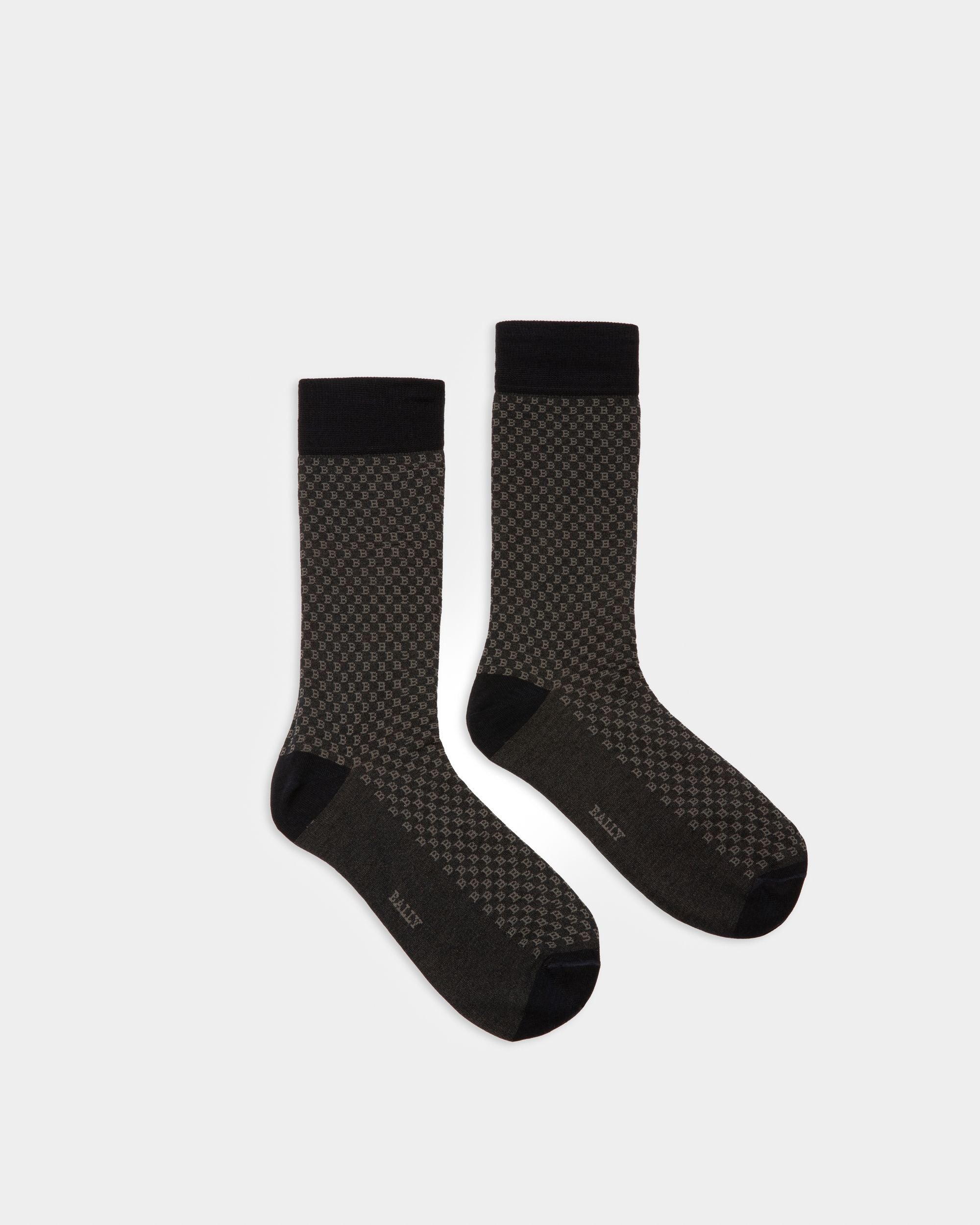 Chaussettes En Coton Mélangé Bleu Marine Et Grises - Homme - Bally - 01