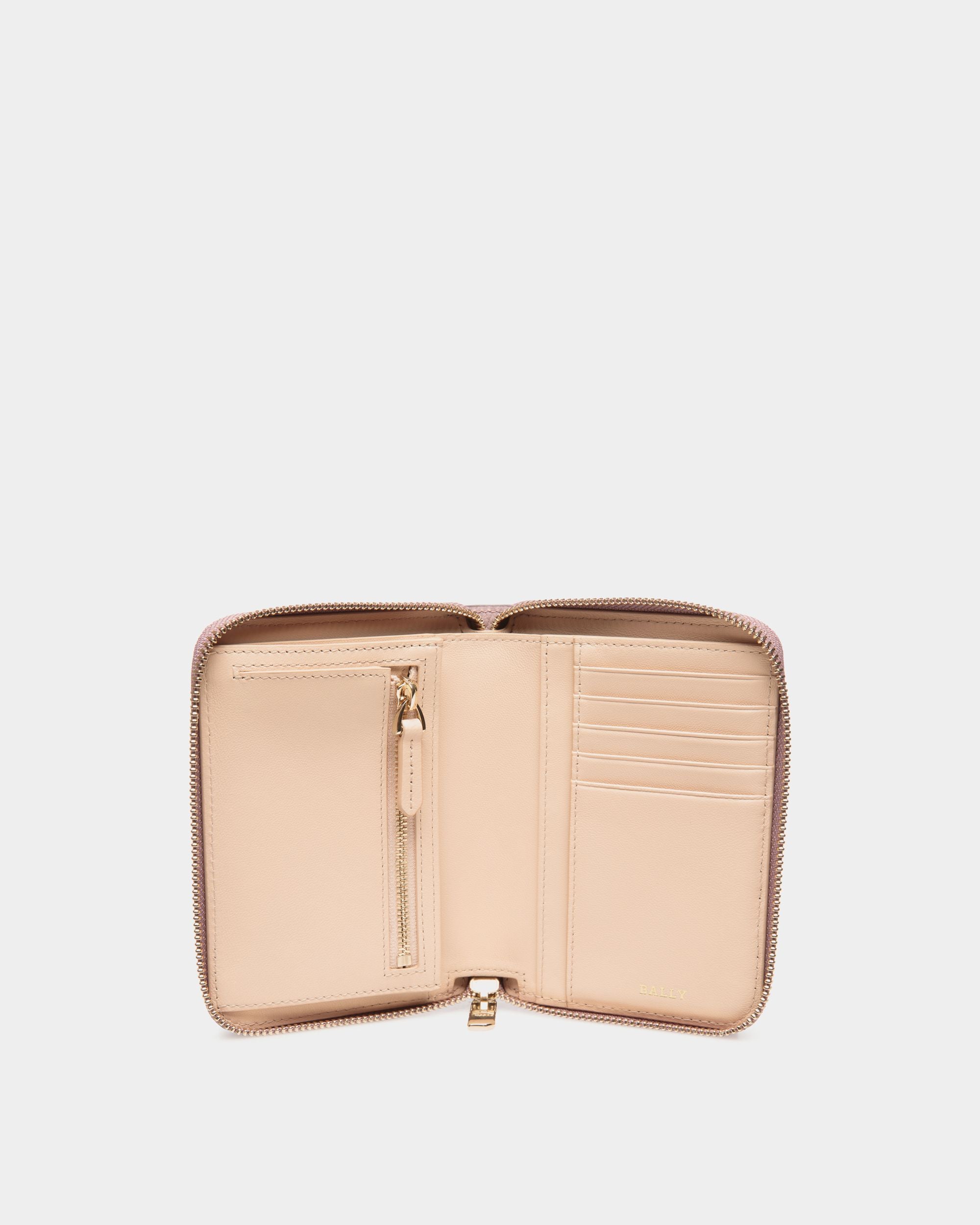 Portefeuille À Contour Zippé En Cuir Grainé Rose - Femme - Bally - 03