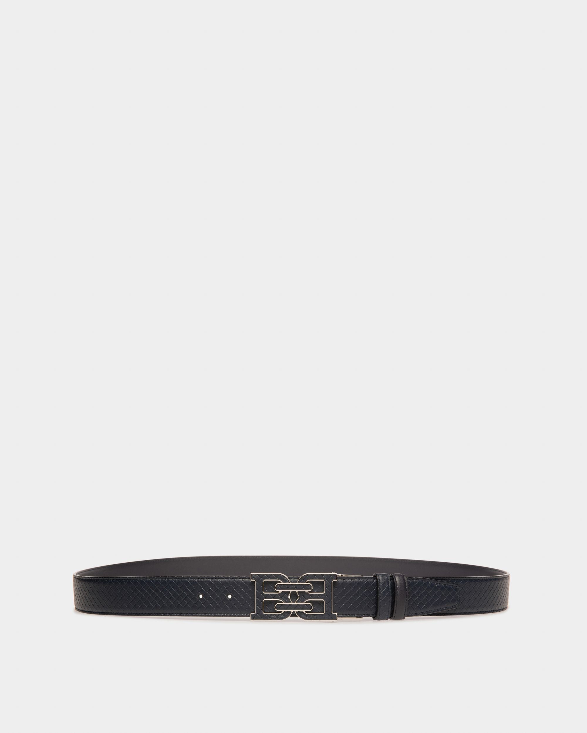 Bb-Motiv 35 Mm Breiter Gürtel Aus Marineblauem Leder - Herren - Bally - 01