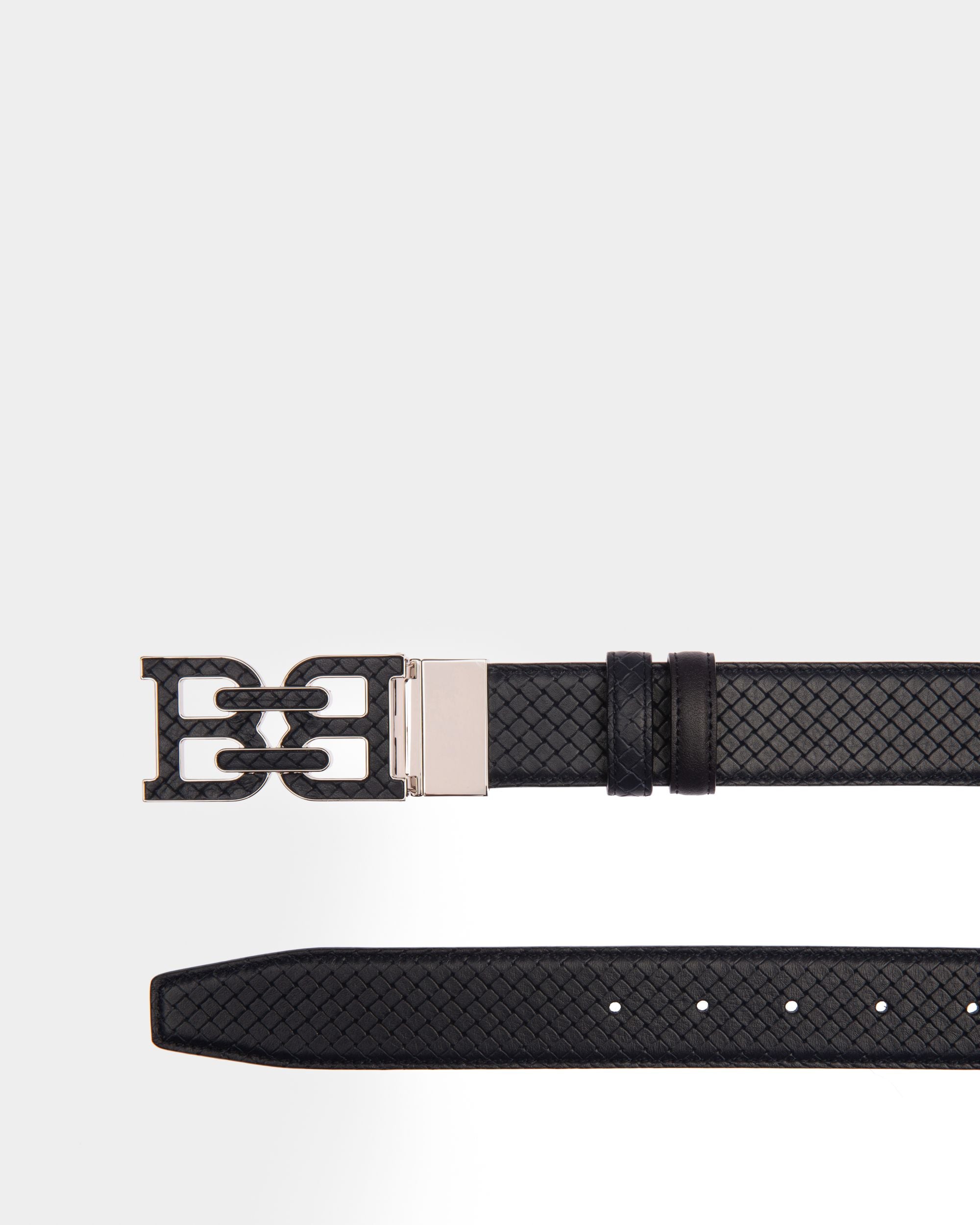 Bb-Motiv 35 Mm Breiter Gürtel Aus Marineblauem Leder - Herren - Bally - 02