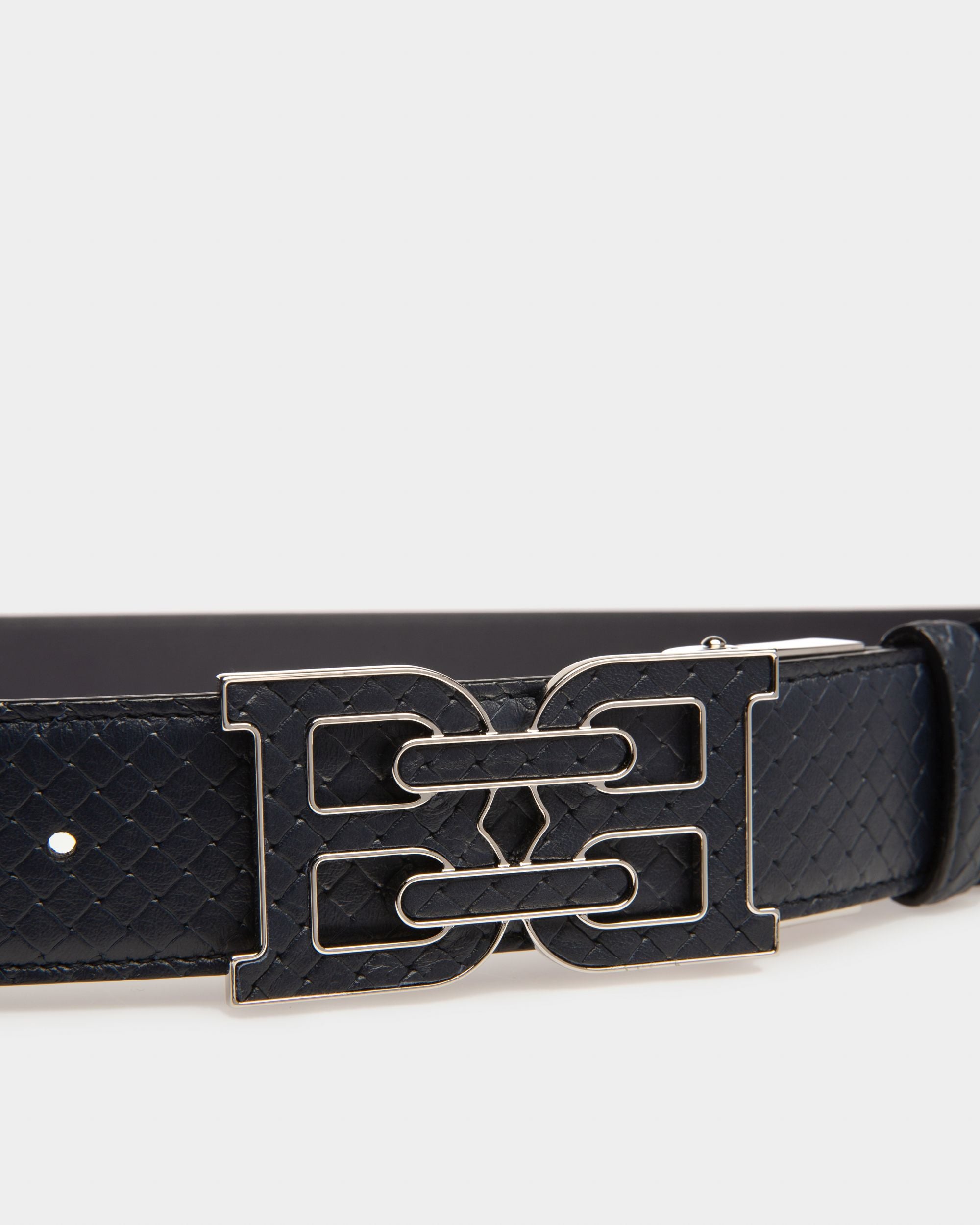 Bb-Motiv 35 Mm Breiter Gürtel Aus Marineblauem Leder - Herren - Bally - 03