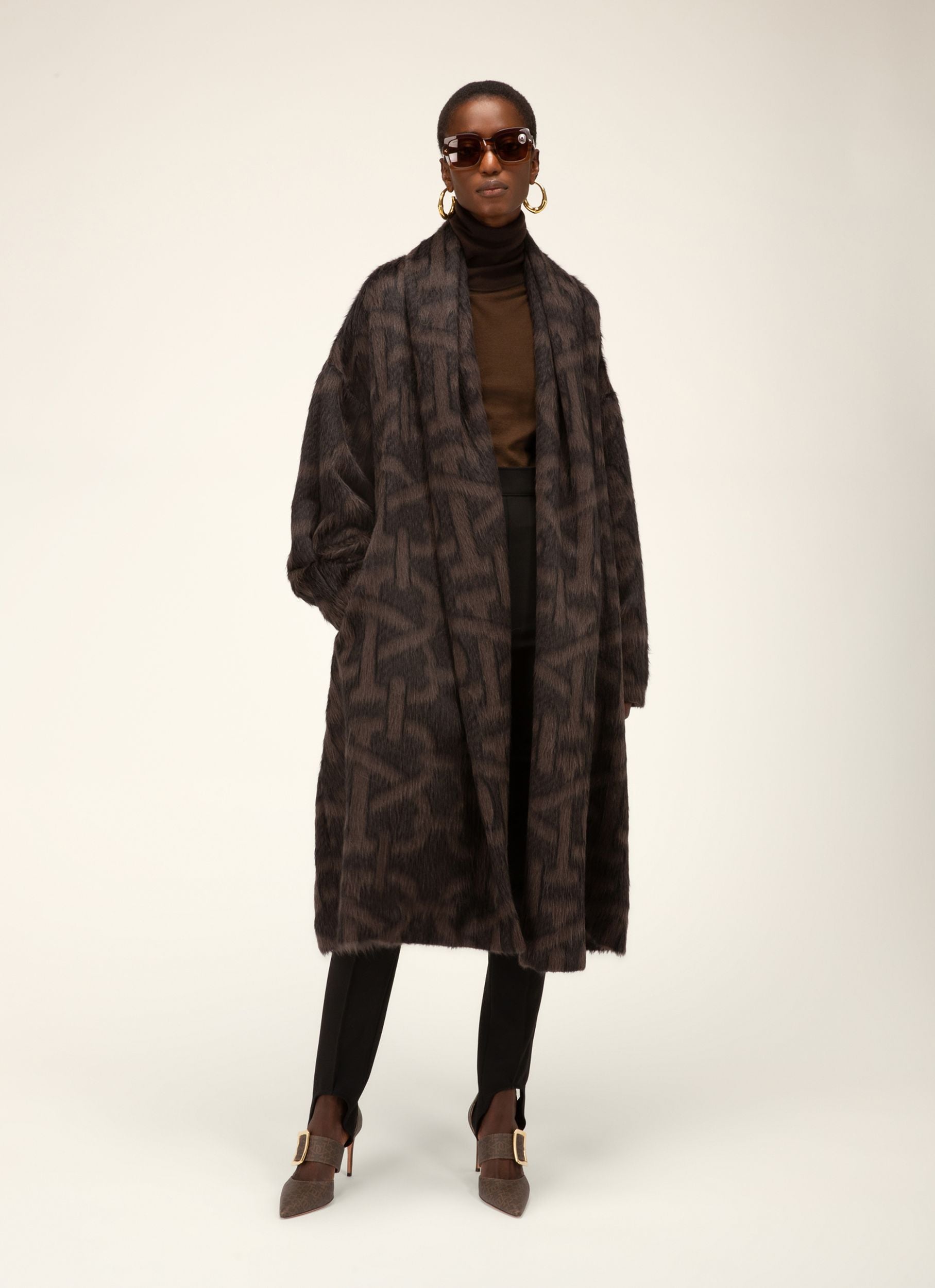 Manteau À Monogramme B En Mélange D'Alpaga Noir - Femme - Bally - 05