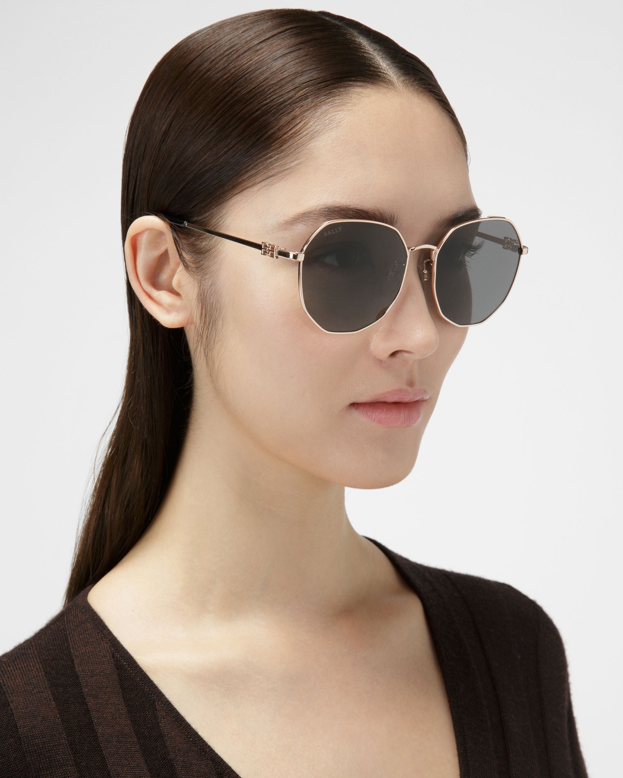 Lauerz Lunettes De Soleil En Métal Or Rose Brillant - Femme - Bally - 02