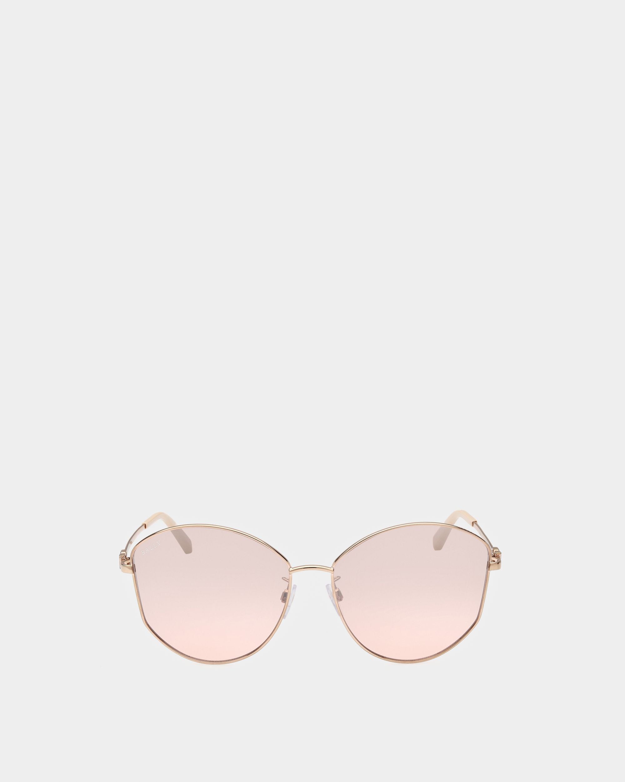 Lunettes De Soleil Œil De Chat En Métal Or Rose Et Rose - Femme - Bally - 01
