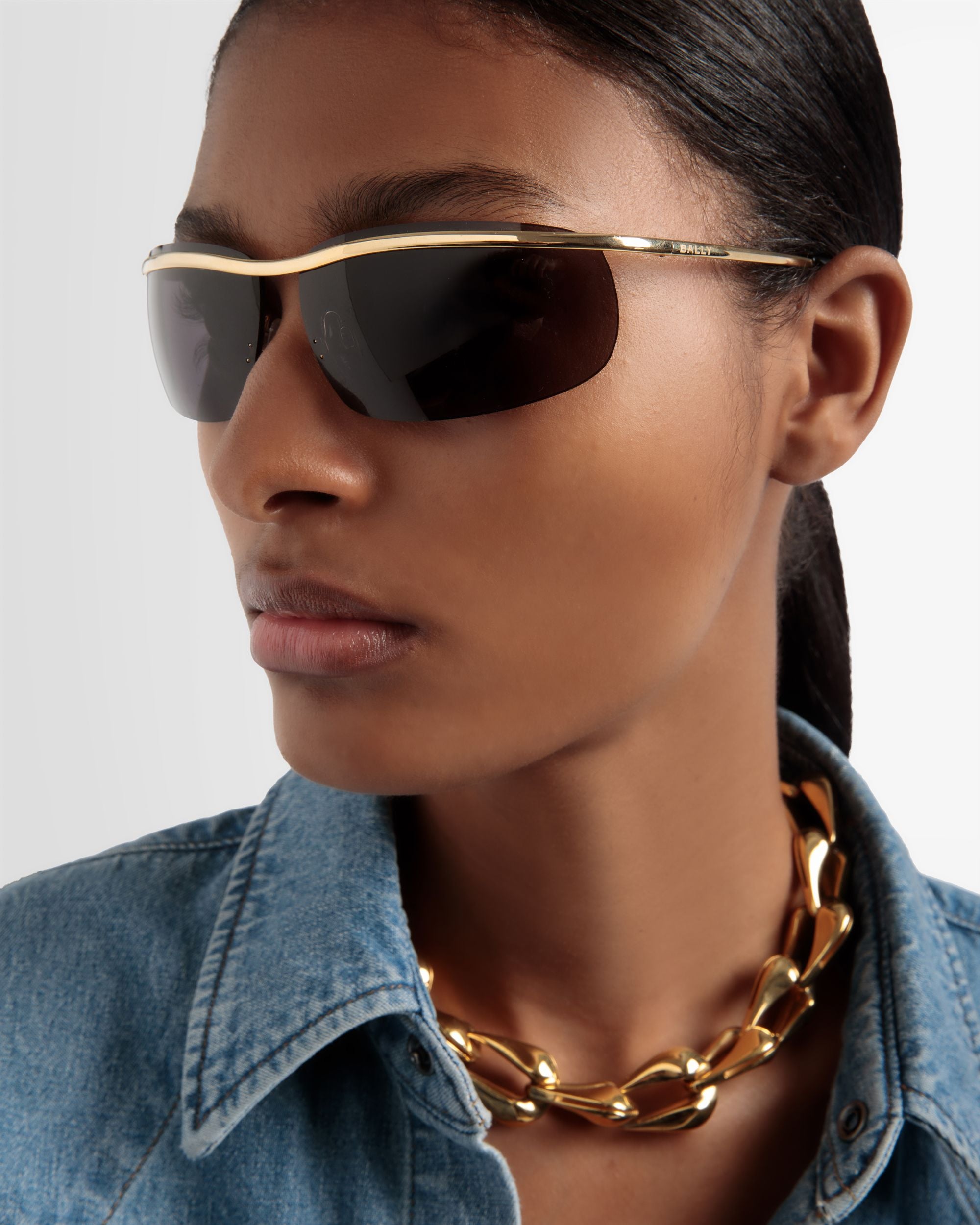 Lunettes De Soleil Shark Sans Monture En Métal Doré Brillant Et Verres Fumés - Other - Bally - 02