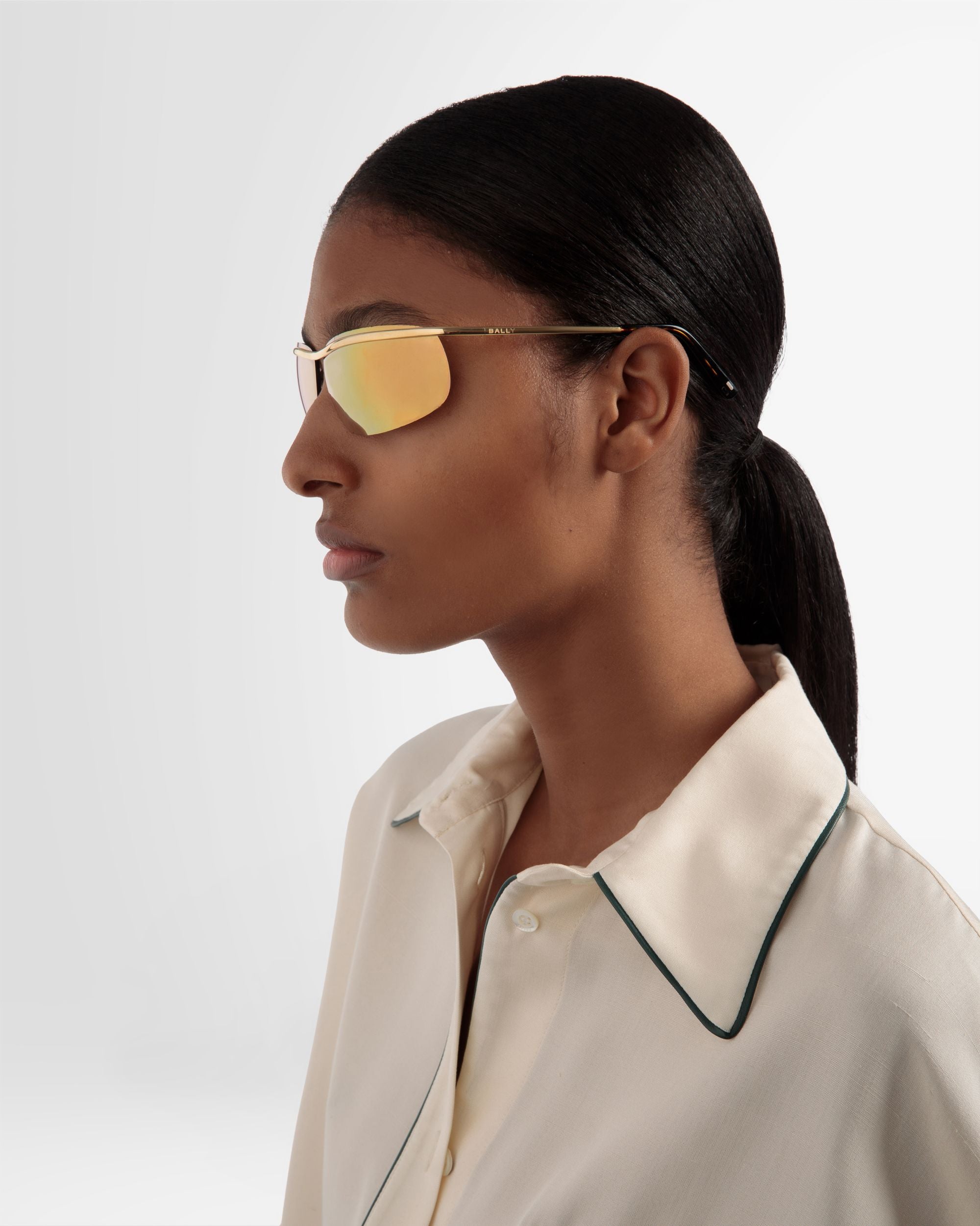 Occhiali Da Sole Rimless Shark In Metallo Oro Lucido Con Lenti Specchiate Oro - Other - Bally - 02