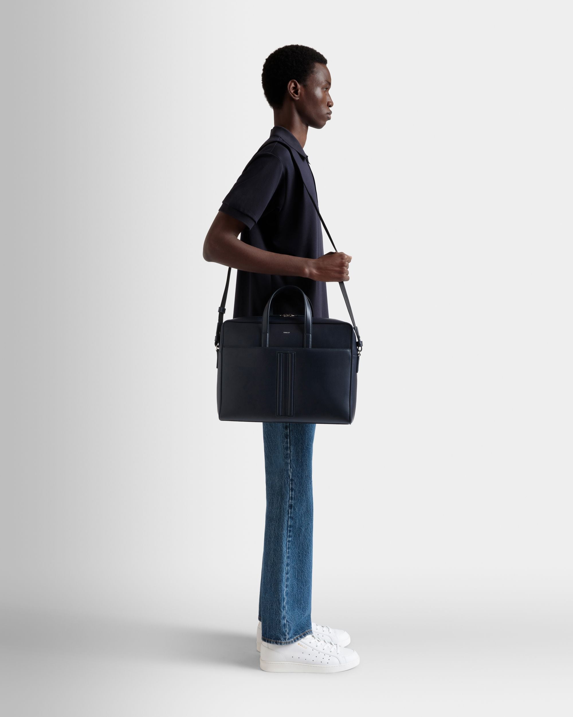Mythos Briefcase in Navy Blue Recycled Leather - Men's - Bally - 02