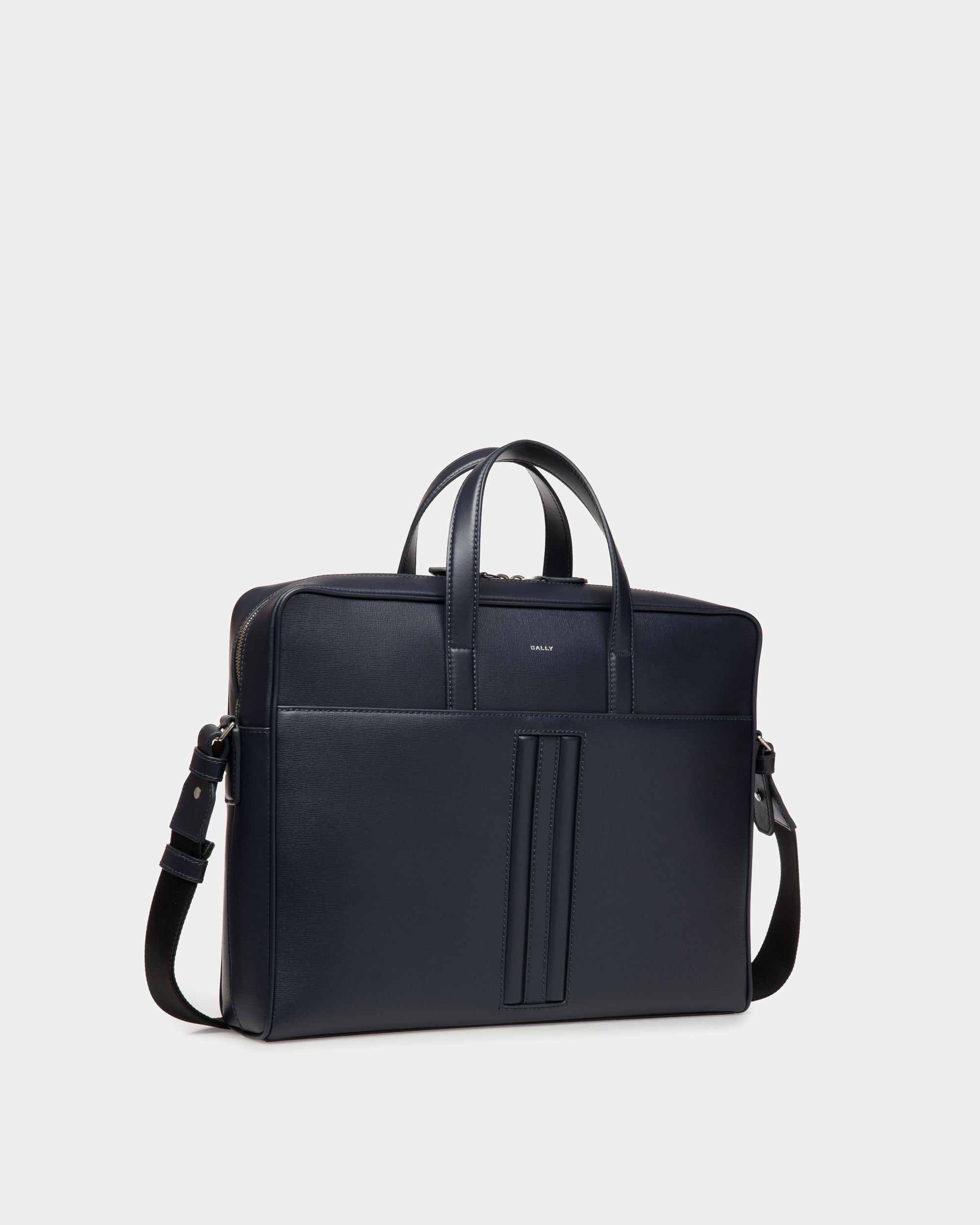 Mythos Briefcase in Navy Blue Recycled Leather - Men's - Bally - 04