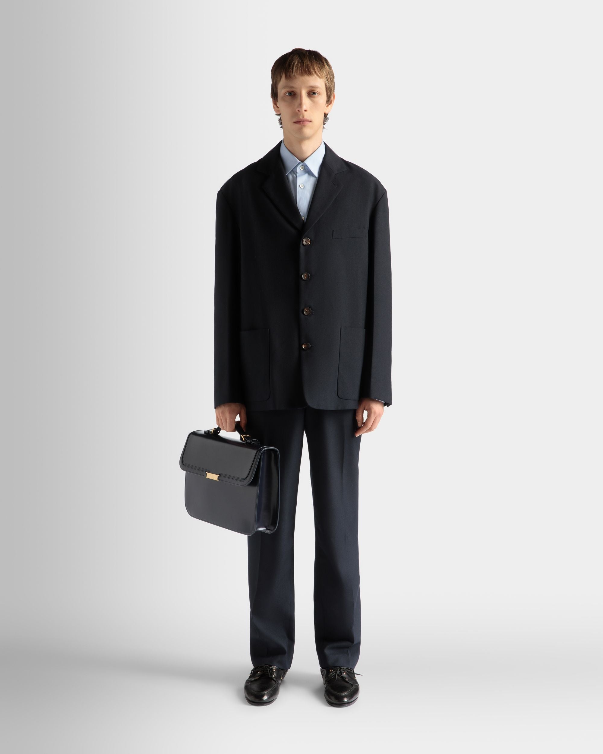 Cartable Deco En Cuir Brossé Navy Blue - Homme - Bally - 02