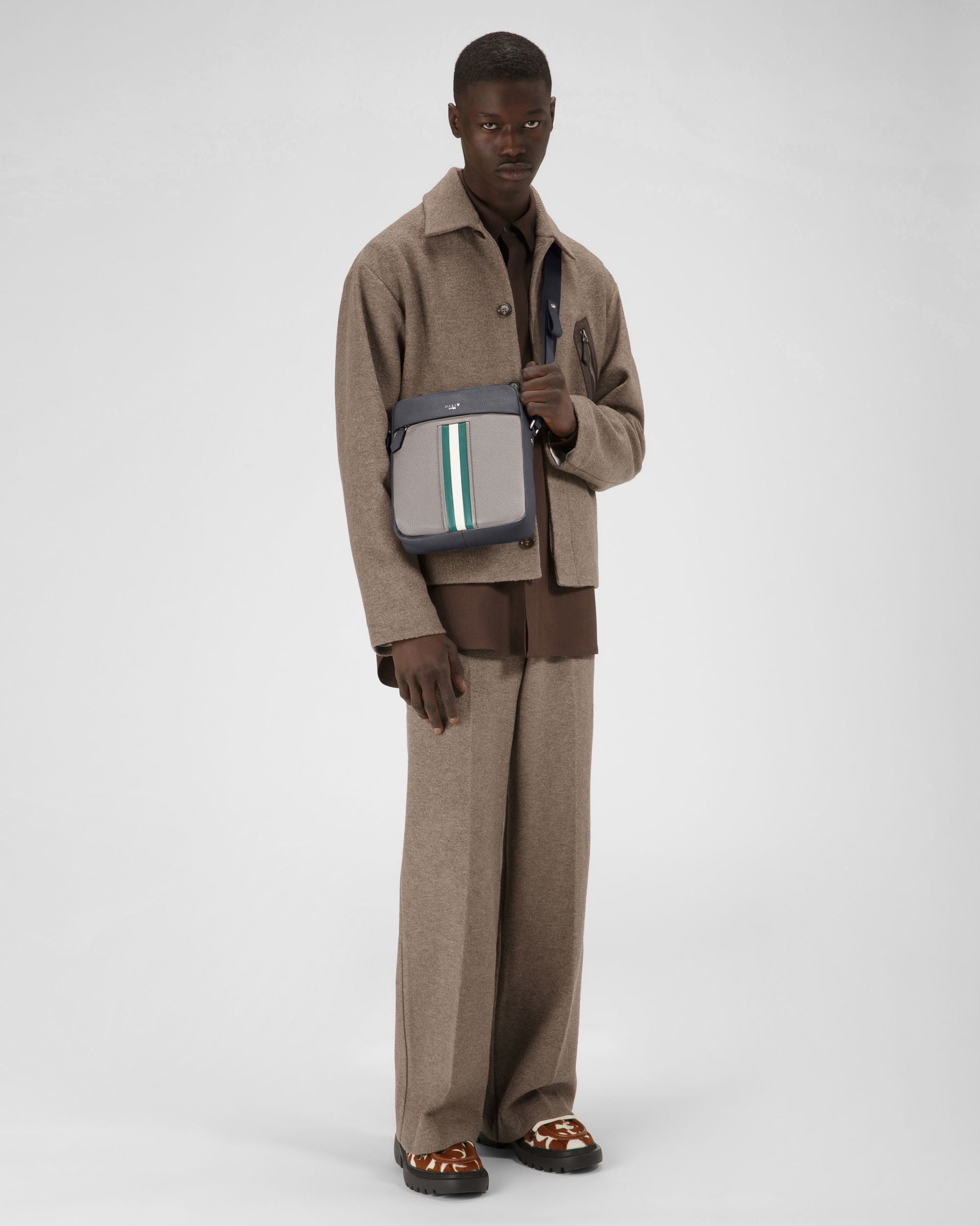 Holm Sac À Bandoulière En Cuir Gris - Homme - Bally - 06