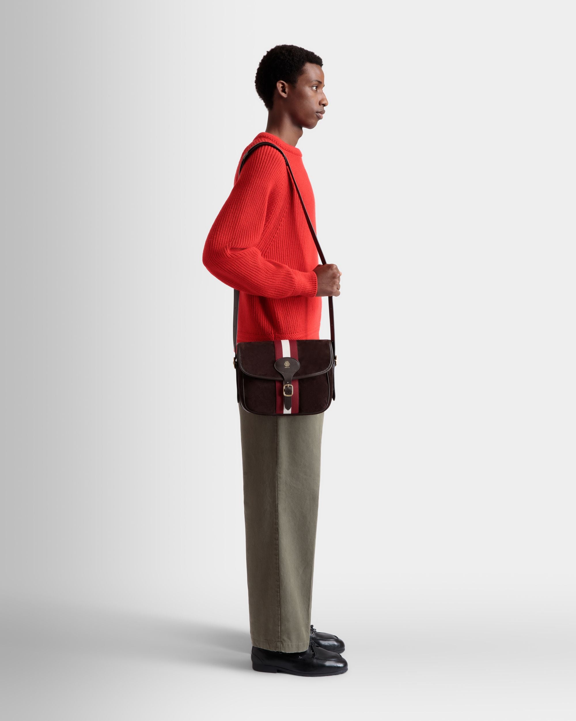 Sac À Bandoulière Beckett En Daim Et Cuir Ebano - Homme - Bally - 02