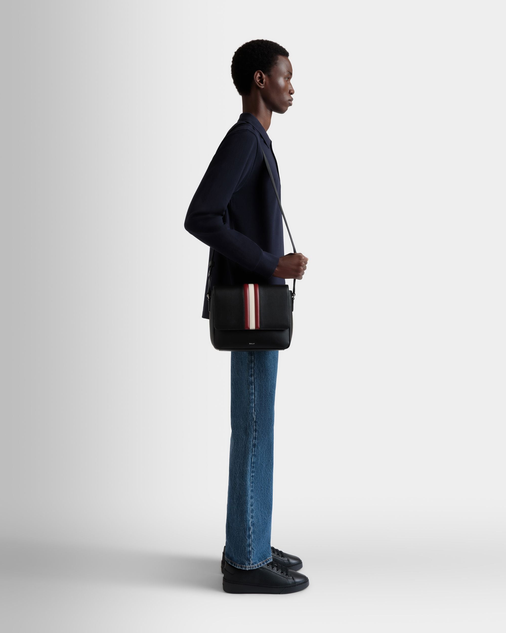 Mythos Crossbody Bag in Black Recycled Leather - Men's - Bally - 02