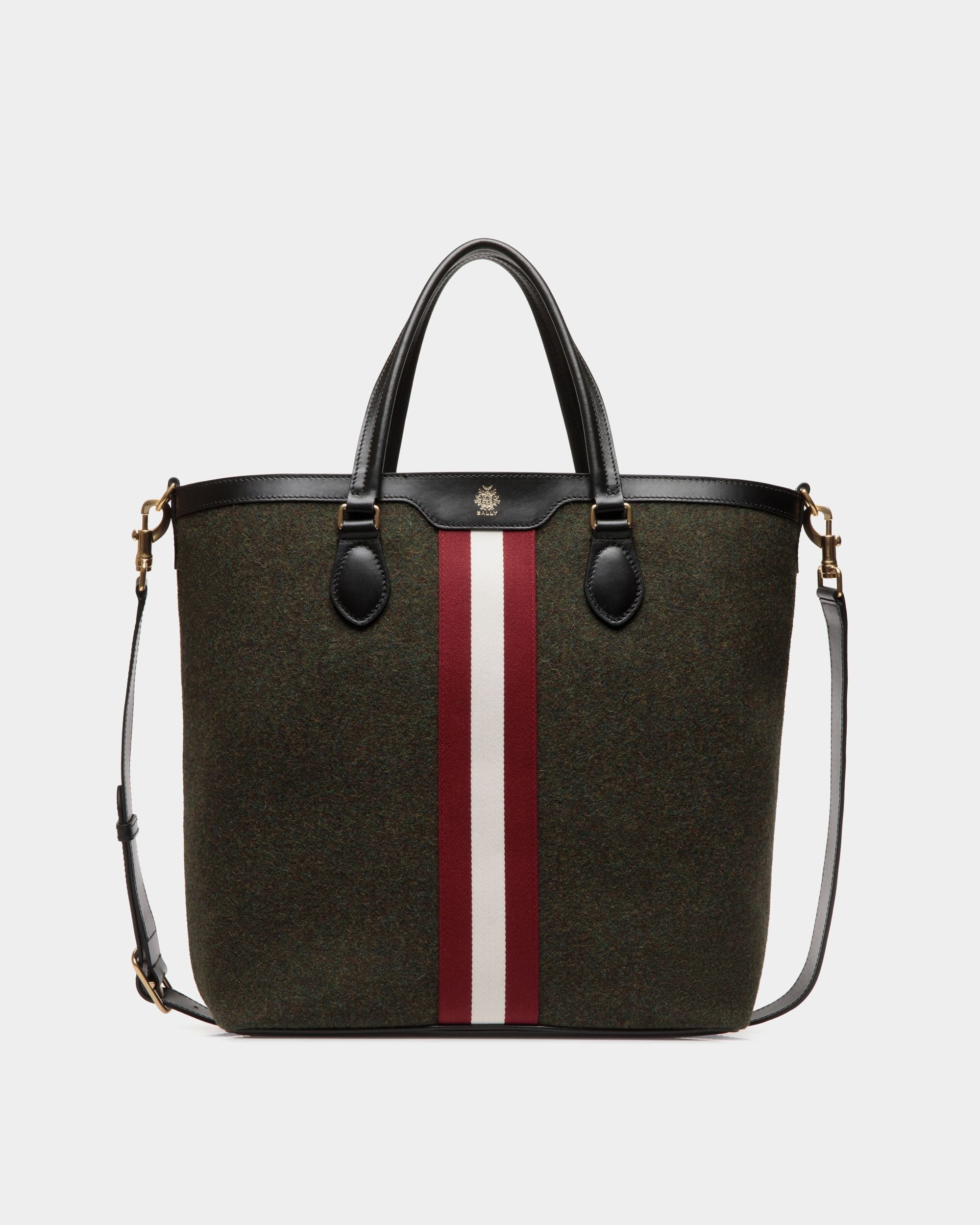 Beckett Tote In Dark Green Wool And Leather - Herren - Bally - 01
