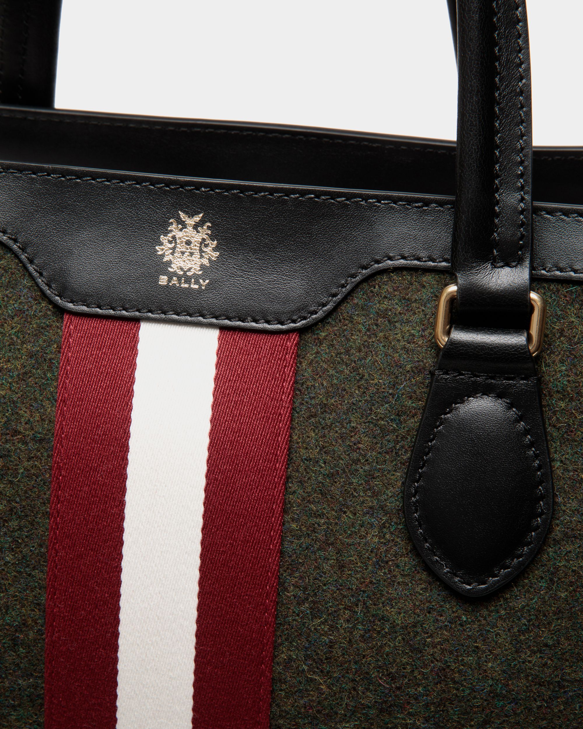 Beckett Tote In Dark Green Wool And Leather - Herren - Bally - 06