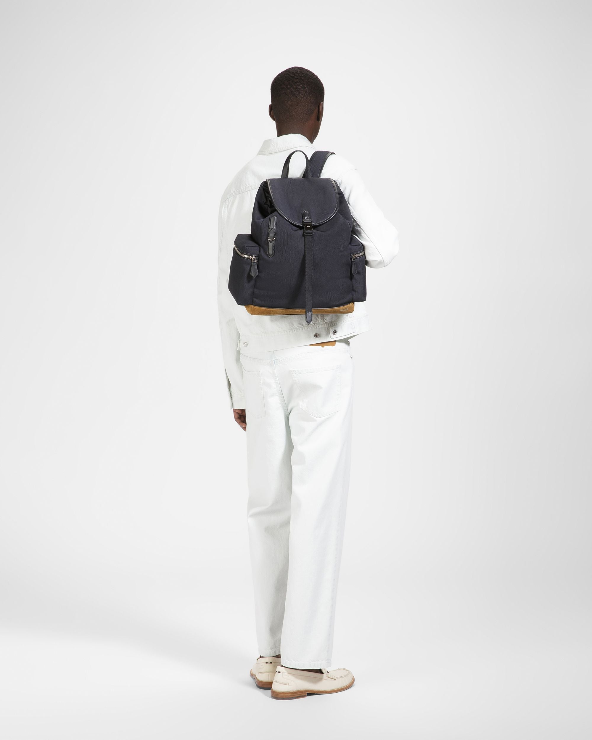 Cliford Small Zaino In Pelle E Nylon Blu Scuro - Uomo - Bally - 06