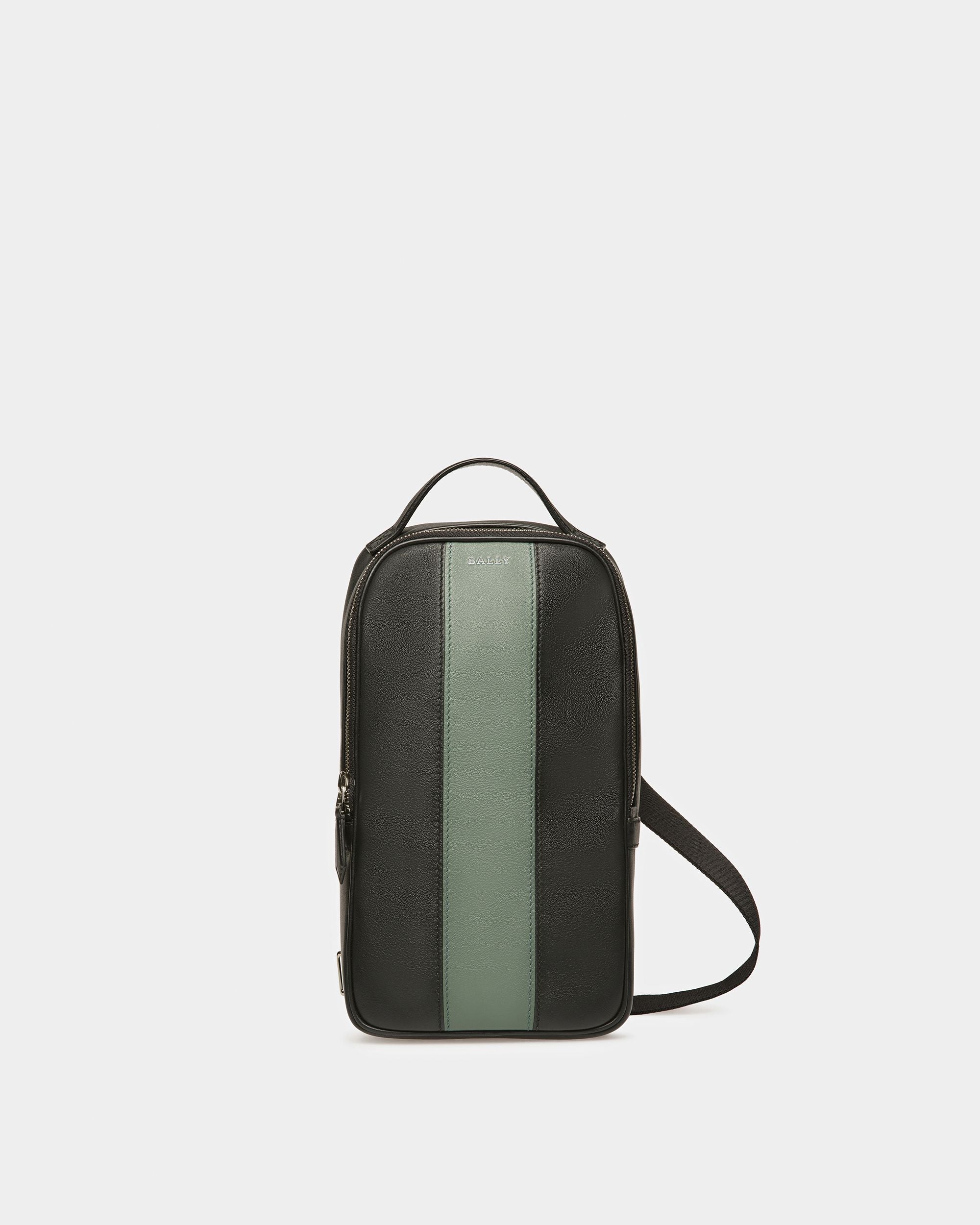 Halikho Borsa Monospalla In Pelle Nera E Verde Salvia - Uomo - Bally - 01