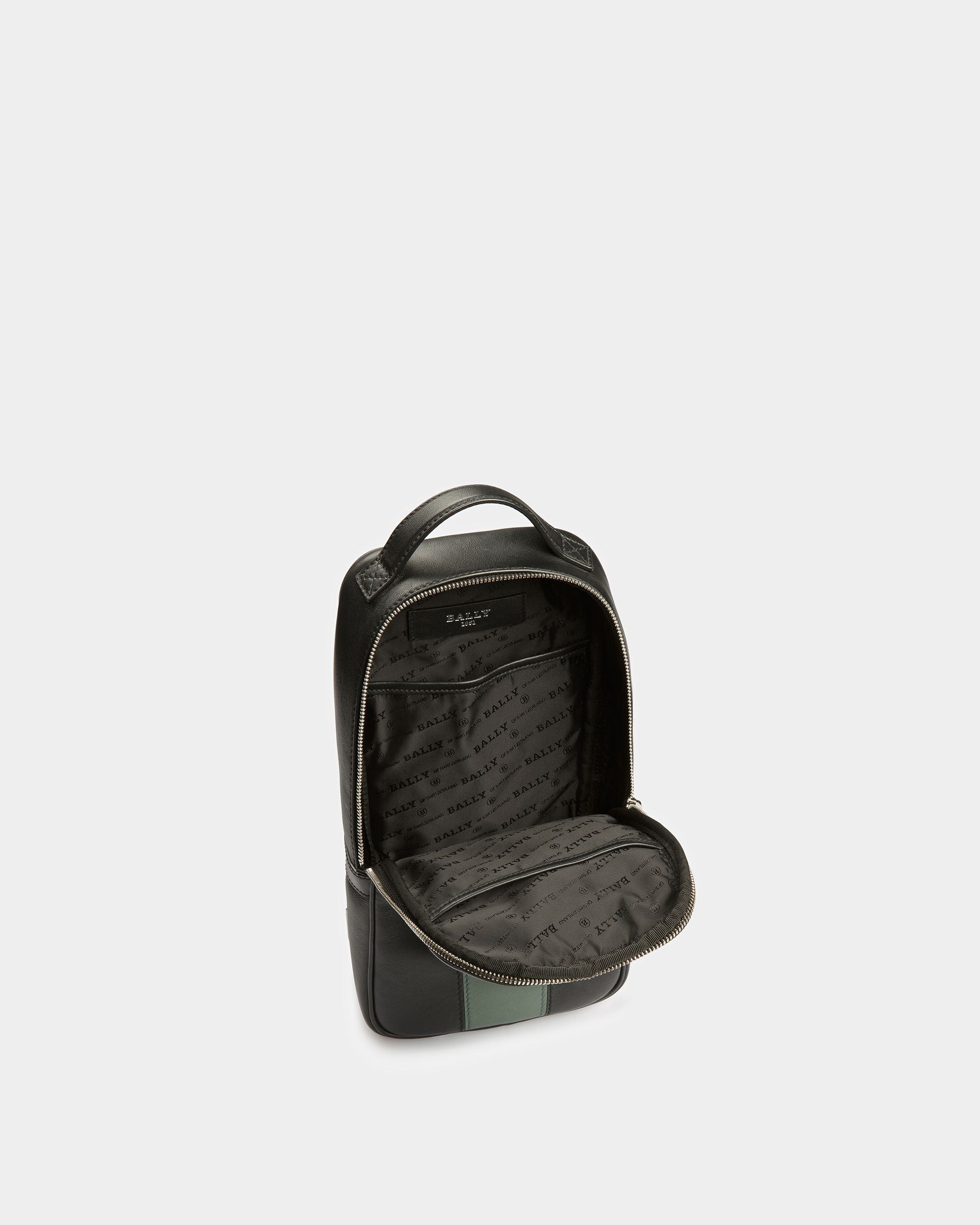 Halikho Borsa Monospalla In Pelle Nera E Verde Salvia - Uomo - Bally - 05