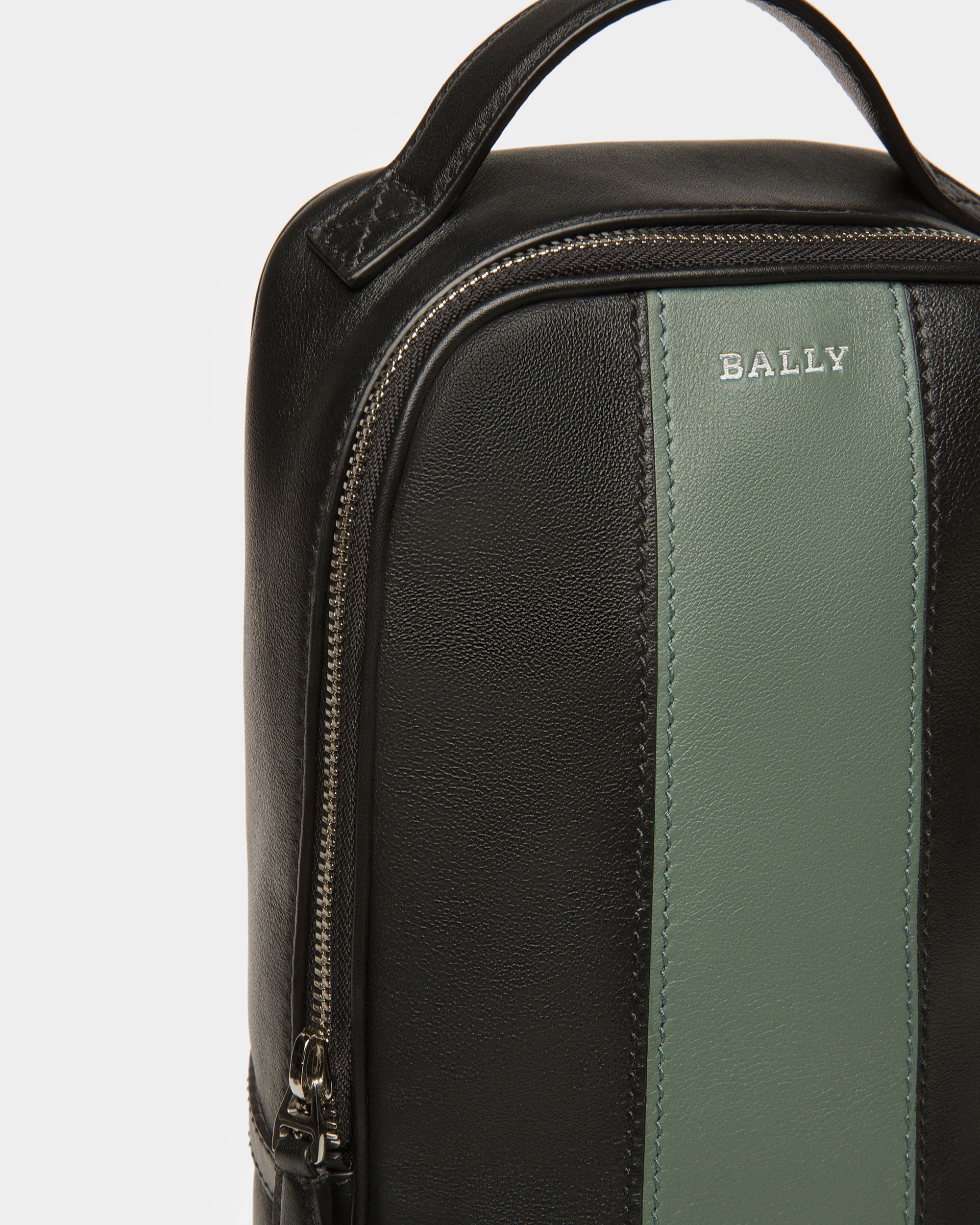 Halikho Borsa Monospalla In Pelle Nera E Verde Salvia - Uomo - Bally - 06
