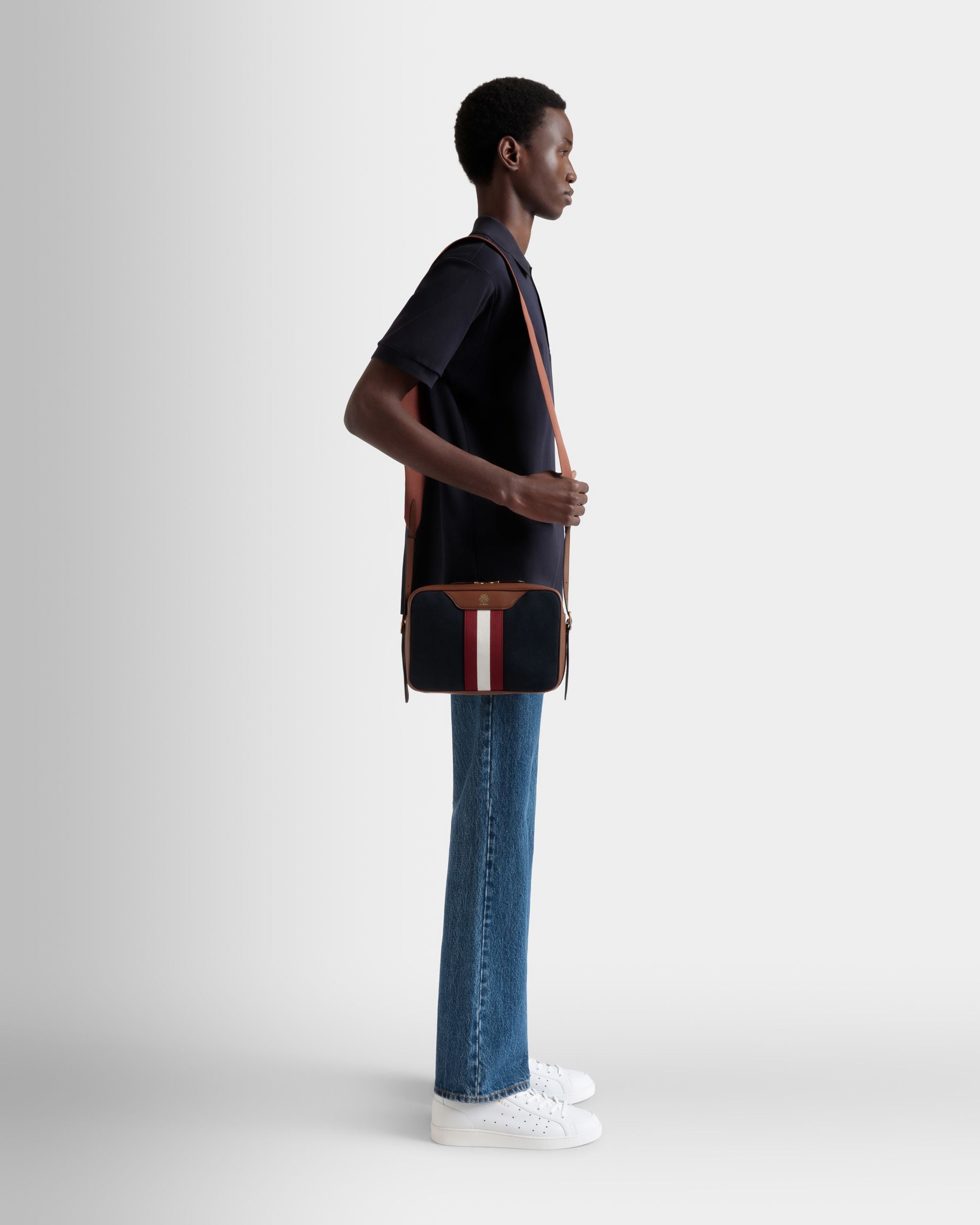 Beckett Crossbody Bag in Navy Blue Cotton Canvas - Men's - Bally - 02
