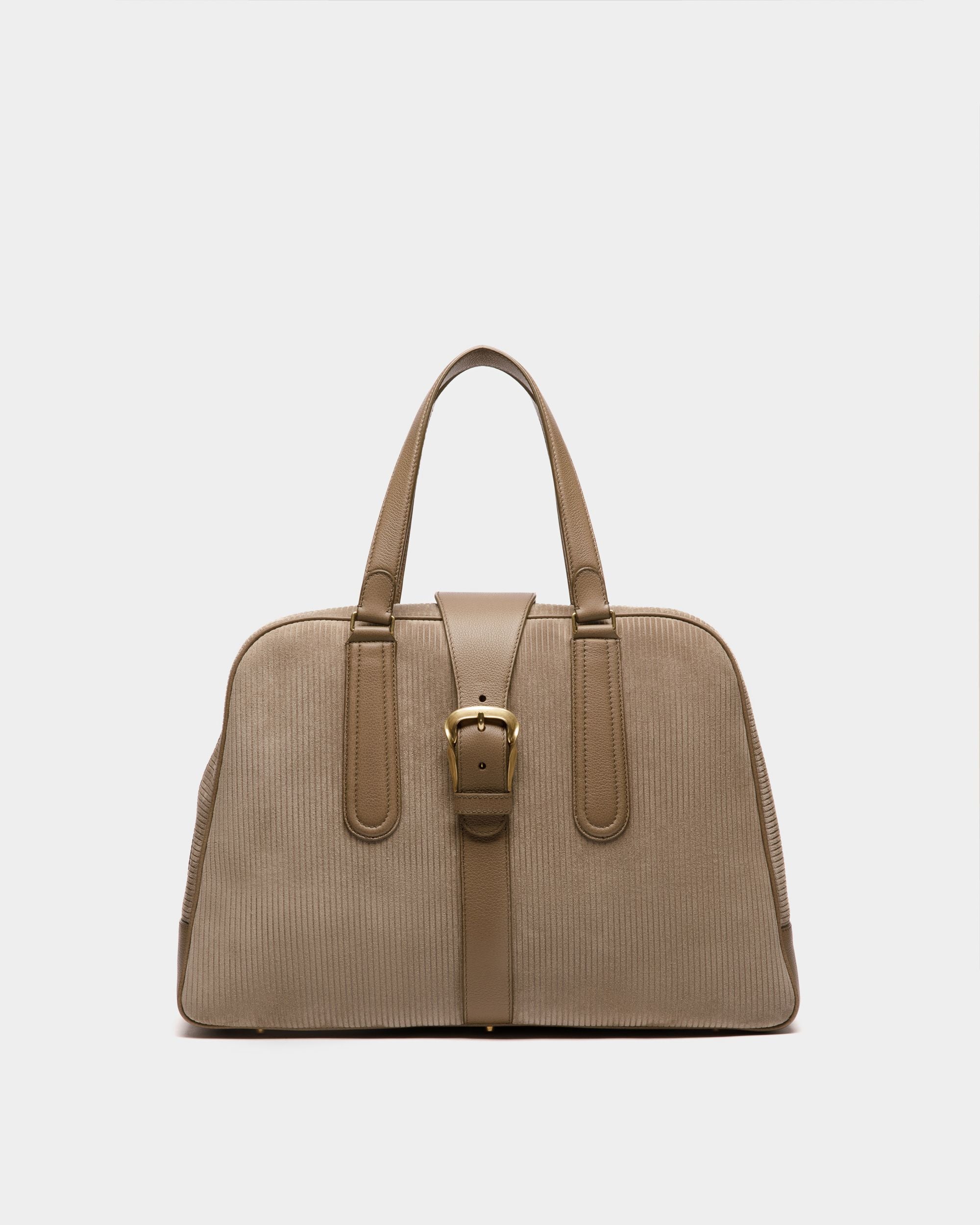 Bowling Bag In Sepia Corduroy Printed Leather - Men's - Bally - 01