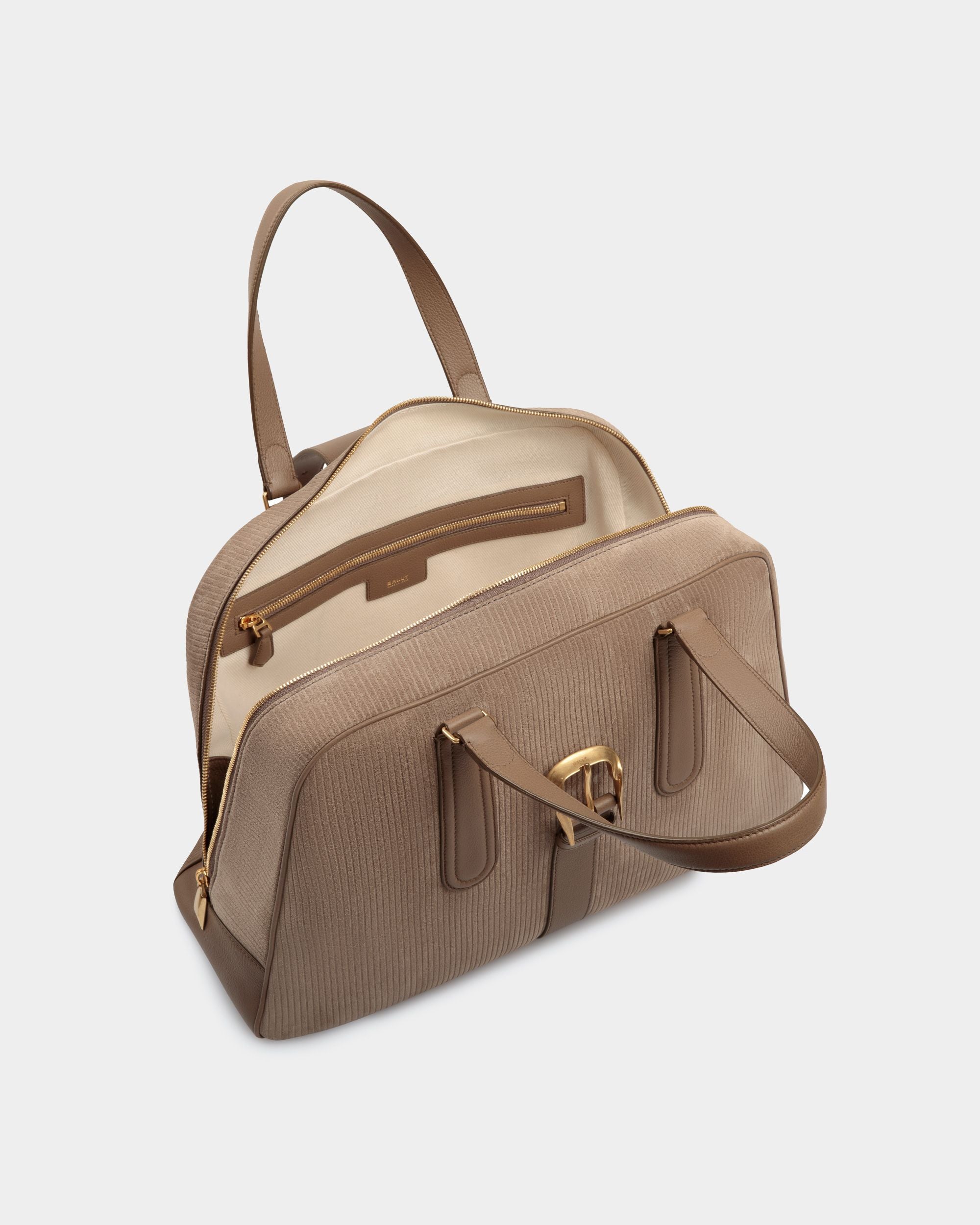 Bowling Bag In Sepia Corduroy Printed Leather - Men's - Bally - 05
