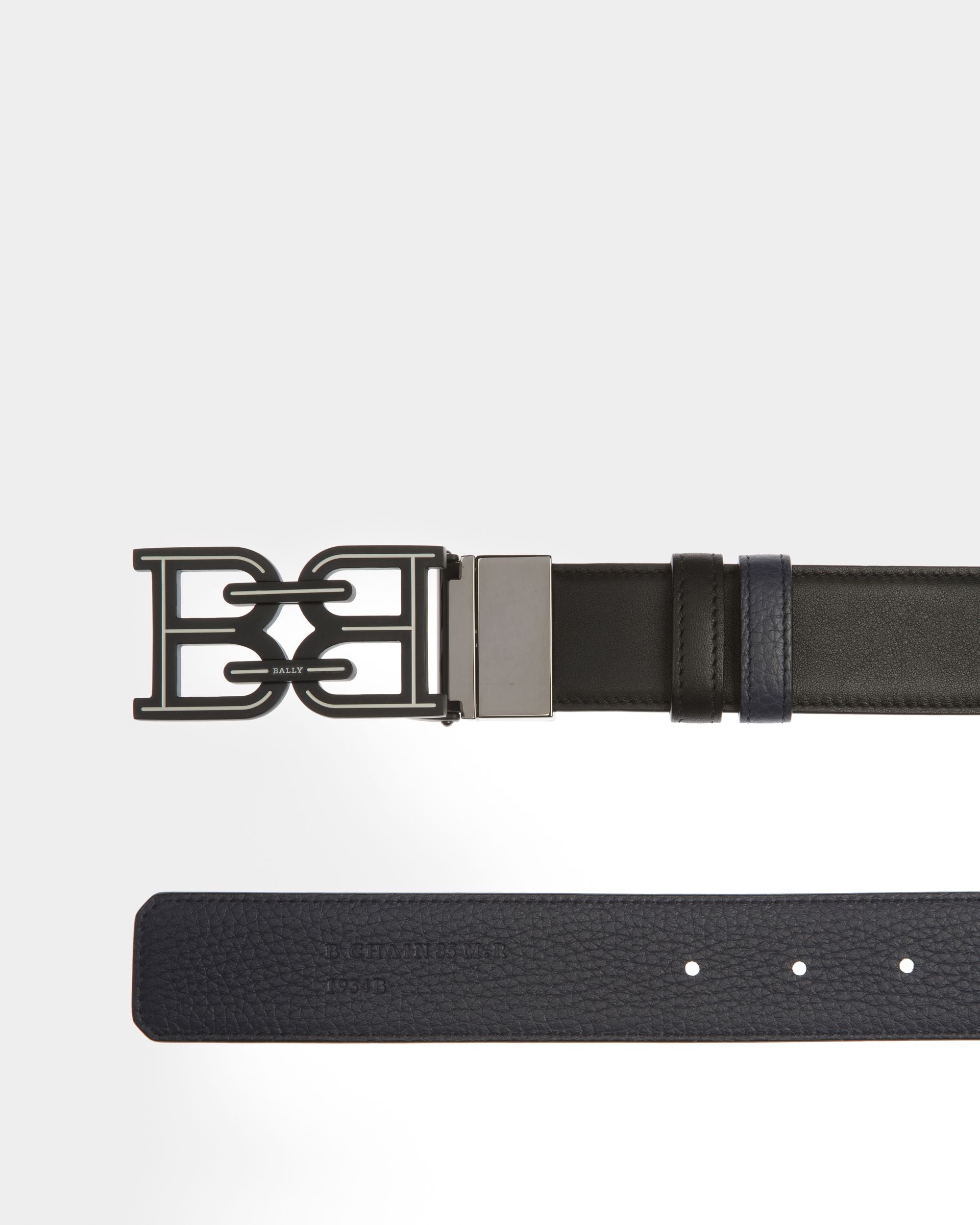 B Chain En Cuir Noir Et Bleu Nuit - Homme - Bally - 02