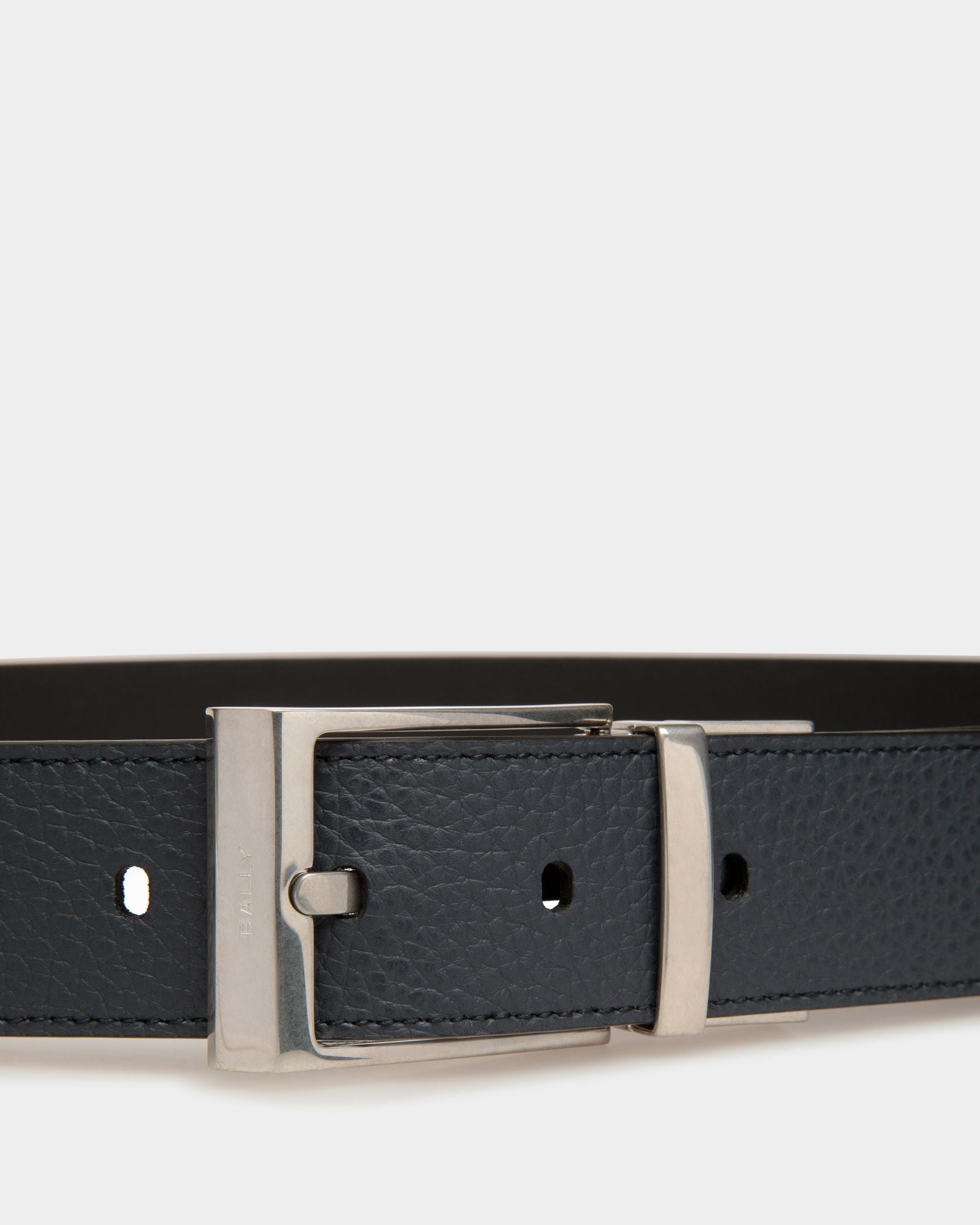 Cintura Per Abito In Pelle Blu Scuro E Nera - Uomo - Bally - 03