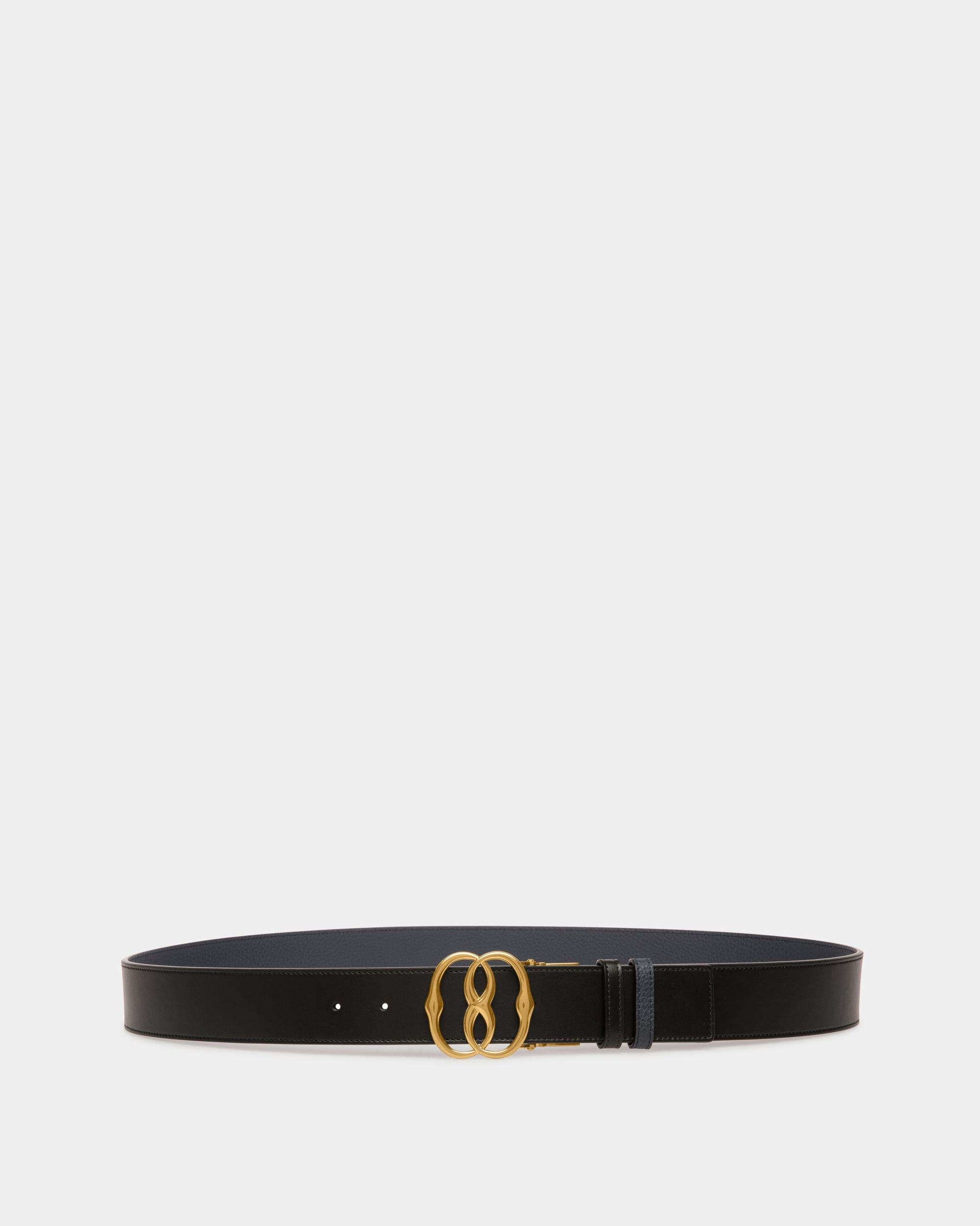Verstellbarer Emblem Wendegürtel Aus Schwarzem Leder 40 mm - Herren - Bally - 01