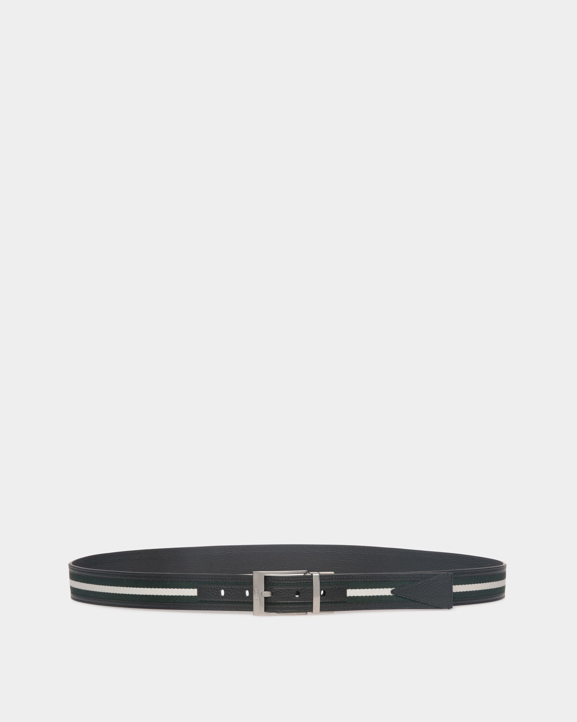 Ceinture Shiffie 35 mm Réversible En Cuir Et Tissu Bottle Green Et Blanc - Homme - Bally - 01