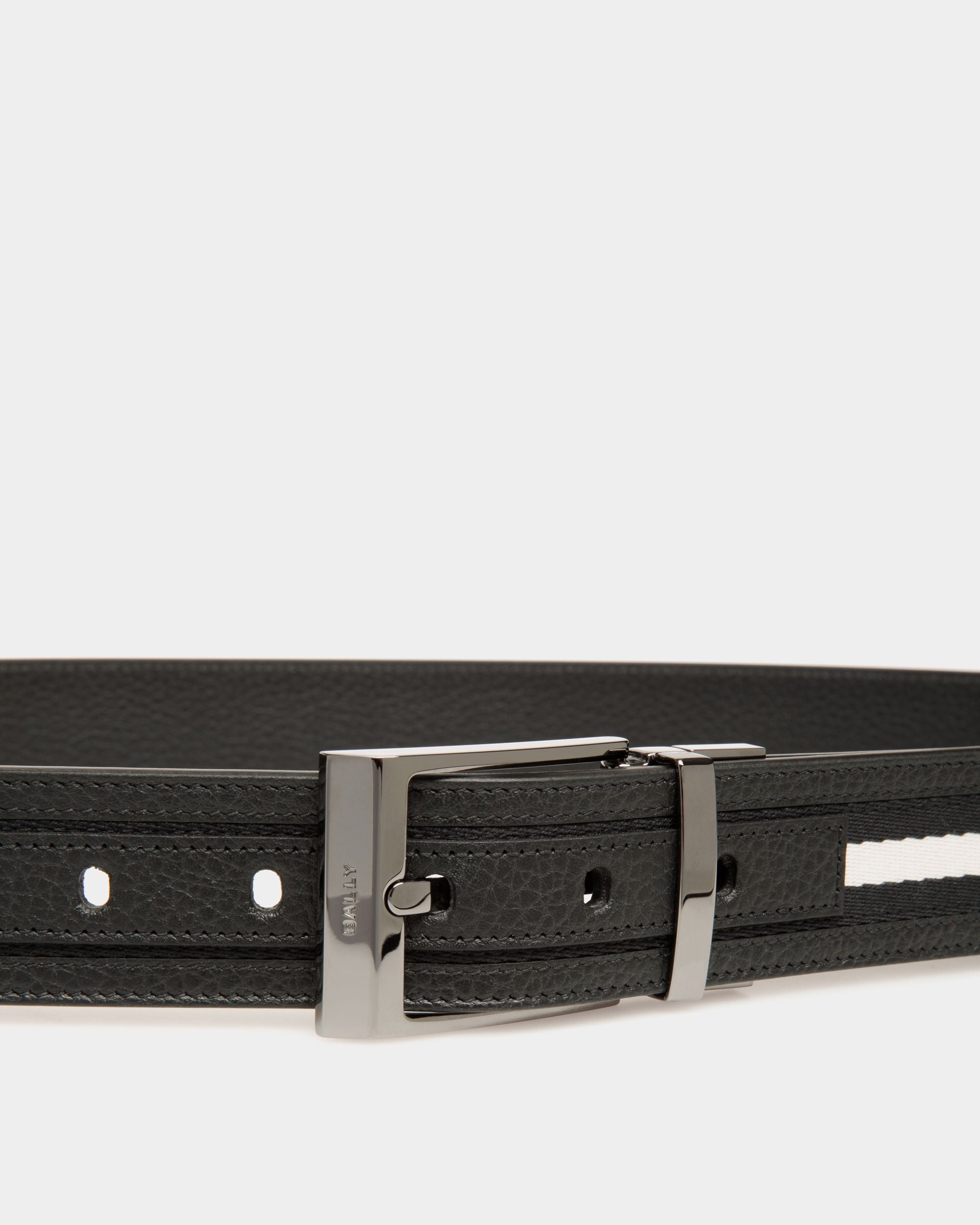 Cintura Shiffie 35 mm Reversibile In Pelle E Tessuto Bianco E Nero - Uomo - Bally - 03